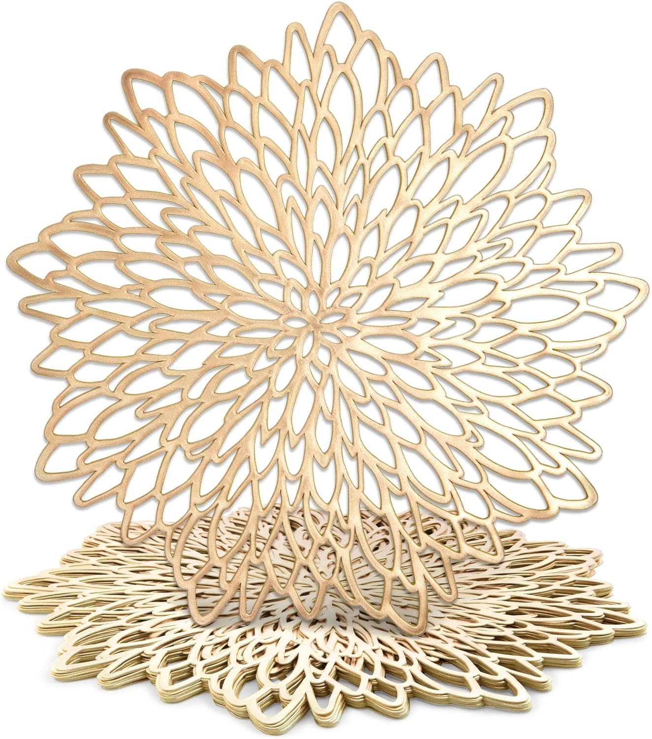 Juvale 10-Pack Gold Vinyl Placemats - Round Leaf Design Table Chargers for Fall Dining Table Settings (14.4 in)