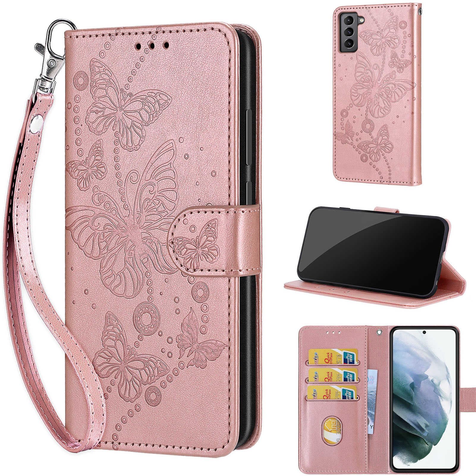 Designed for Samsung Galaxy S22 Case Wallet,Women Flip Folio Cover with Embossed PU Leather Stand Credit Card Holders Slots Wrist Strap Phone Case for