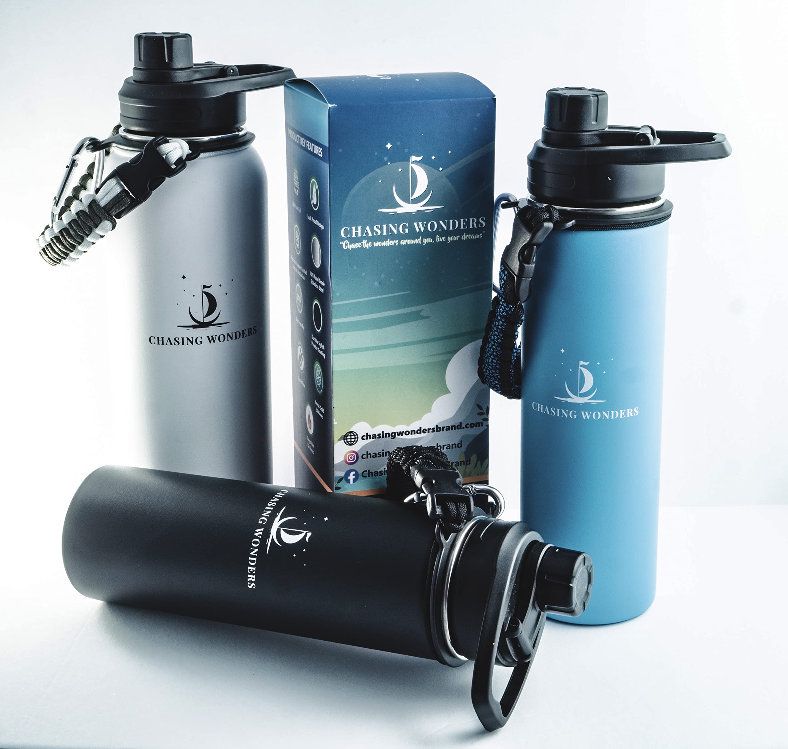 Isolierte Edelstahl-Wasserflasche 1,2 L Mit Paracord & Tasche - Auslaufsicher, Für Sport & Outdoor