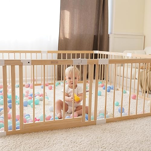 Miniatura 5 de GGF Corralito para bebés para niños pequeños, corralito grande de madera, valla de seguridad para bebés con puerta de bloqueo, 79 x 59 x 24 pulgadas