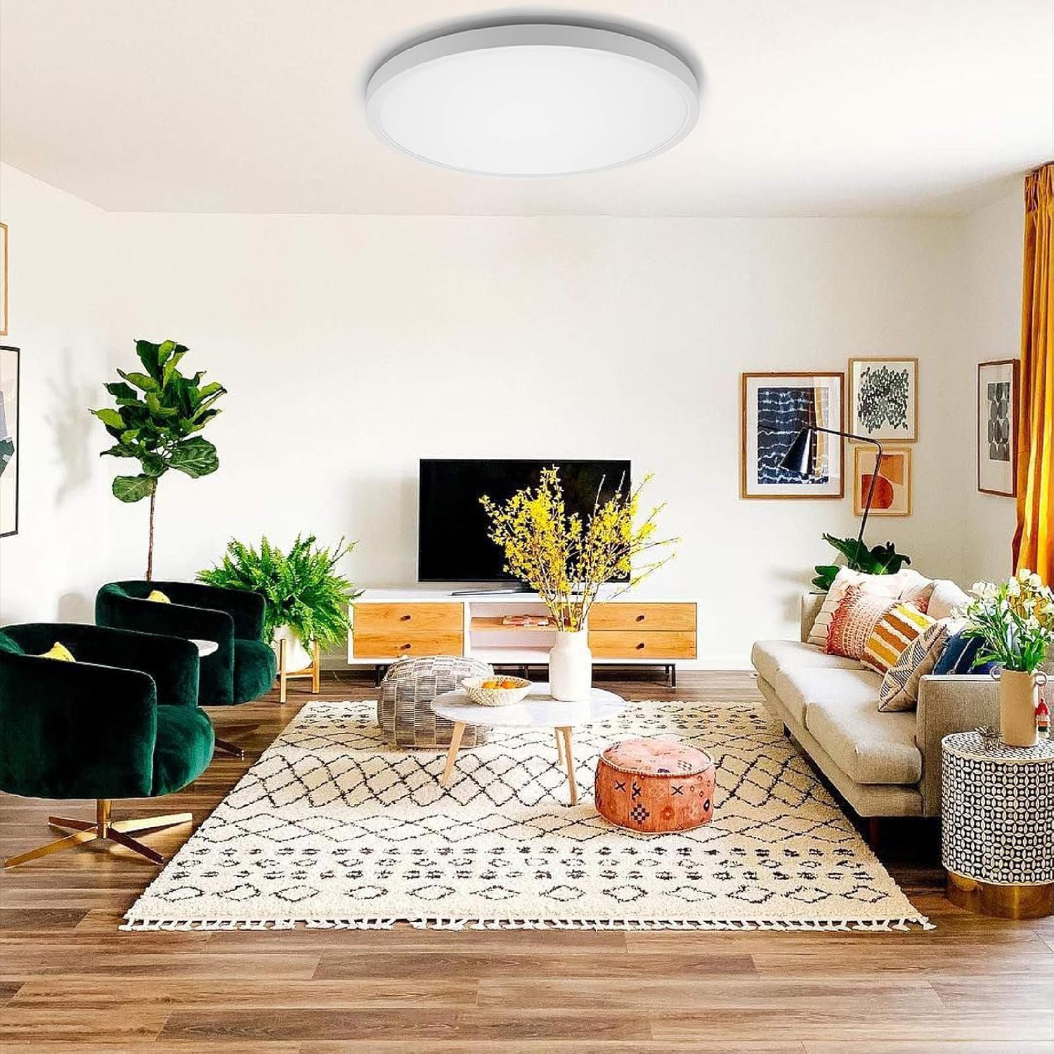 TALOYA 15.8inch Dimmable Flush Mount LED Ceiling Light installed in a modern living room.