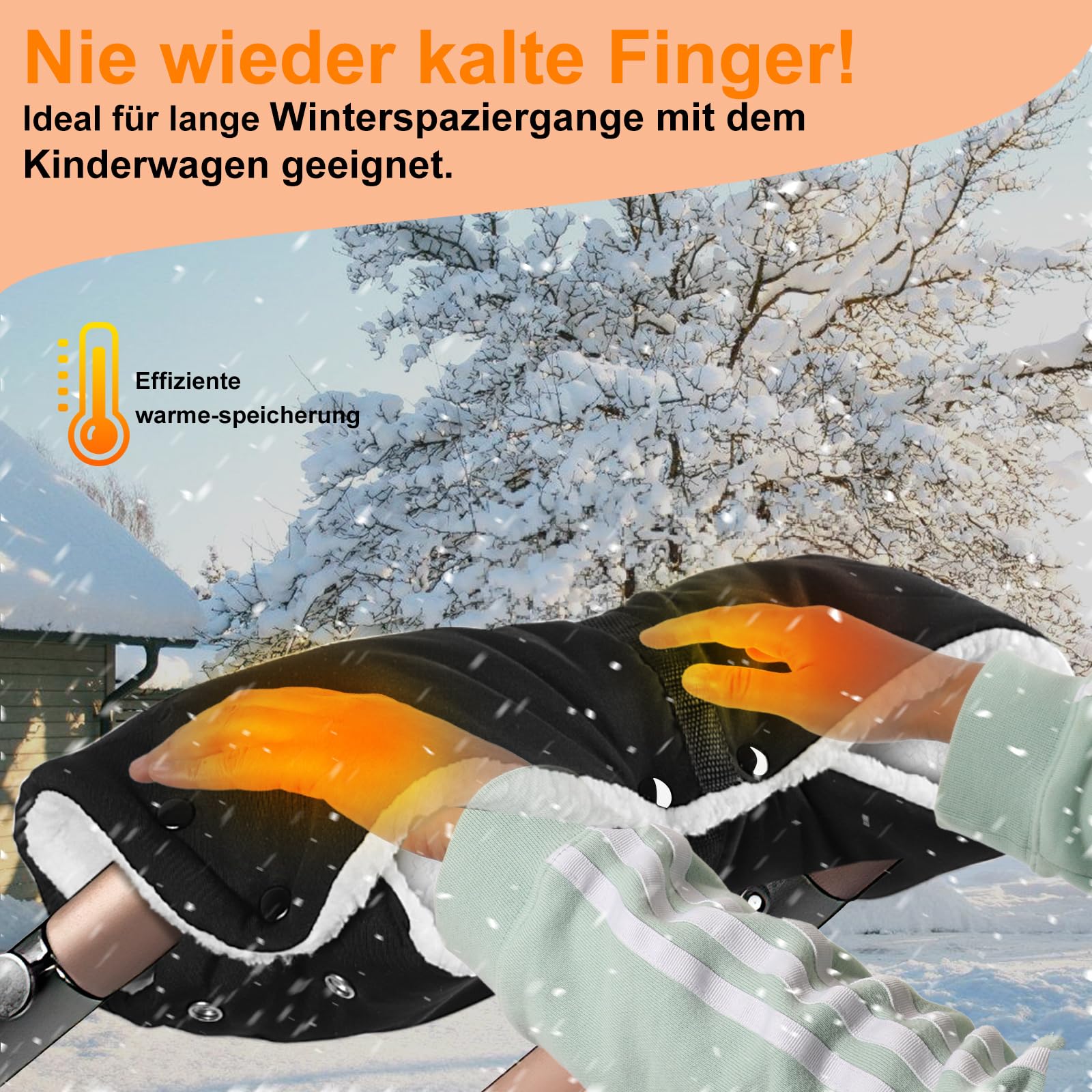 Handwärmer Kinderwagen, OFFOF Kinderwagen Handwärmer mit Fleece Innenseite,Handmuff für Kinderwagen Wasserfest Winddicht,Handschuhe Kinderwagen Universalgröße für Kinderwagen Buggy(Einteiliges Design)
