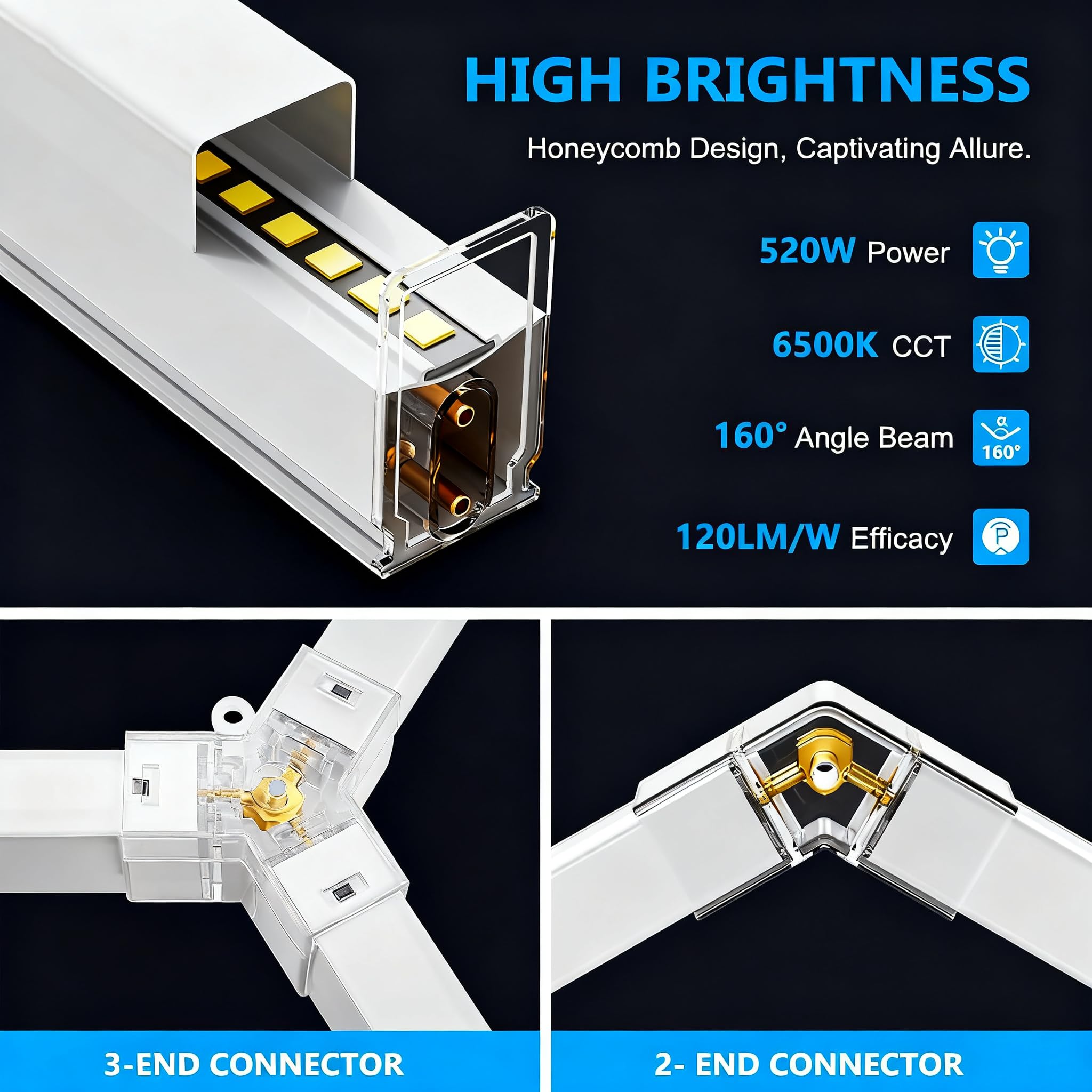 Luci LED Esagonali per Garage Plafoniera a Soffitto a Nido d'Ape, 442W 6500K Super Luce, Illuminazione Moderna per Officina Auto, Palestra, Bar, Camera Interno,3000k