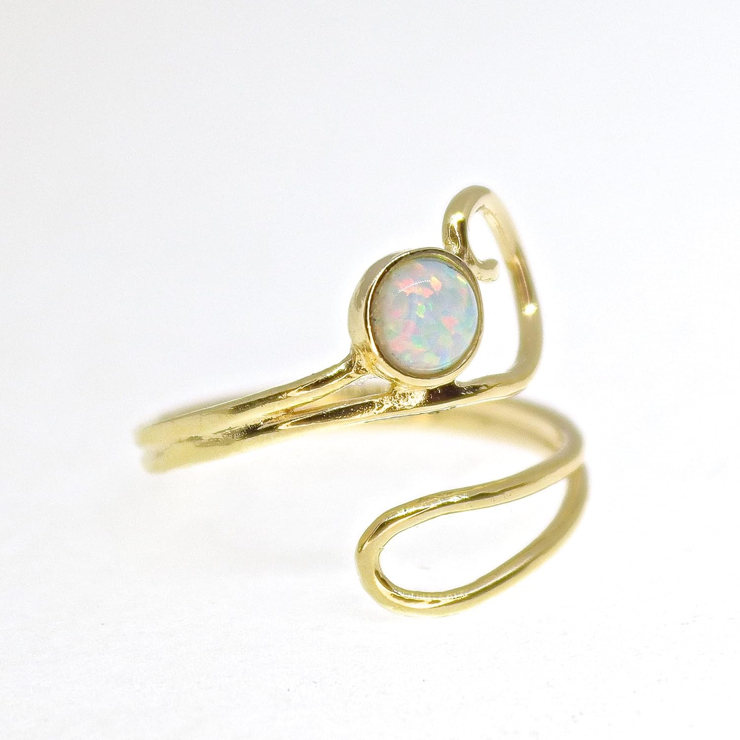 Lianie Gold Plated White Opal Open Ring, Adjustable Wrap Ring, Dainty Boho Ring for Women and Teen Girls, Gold Opal Ring Sizes 4–8 - Image 4