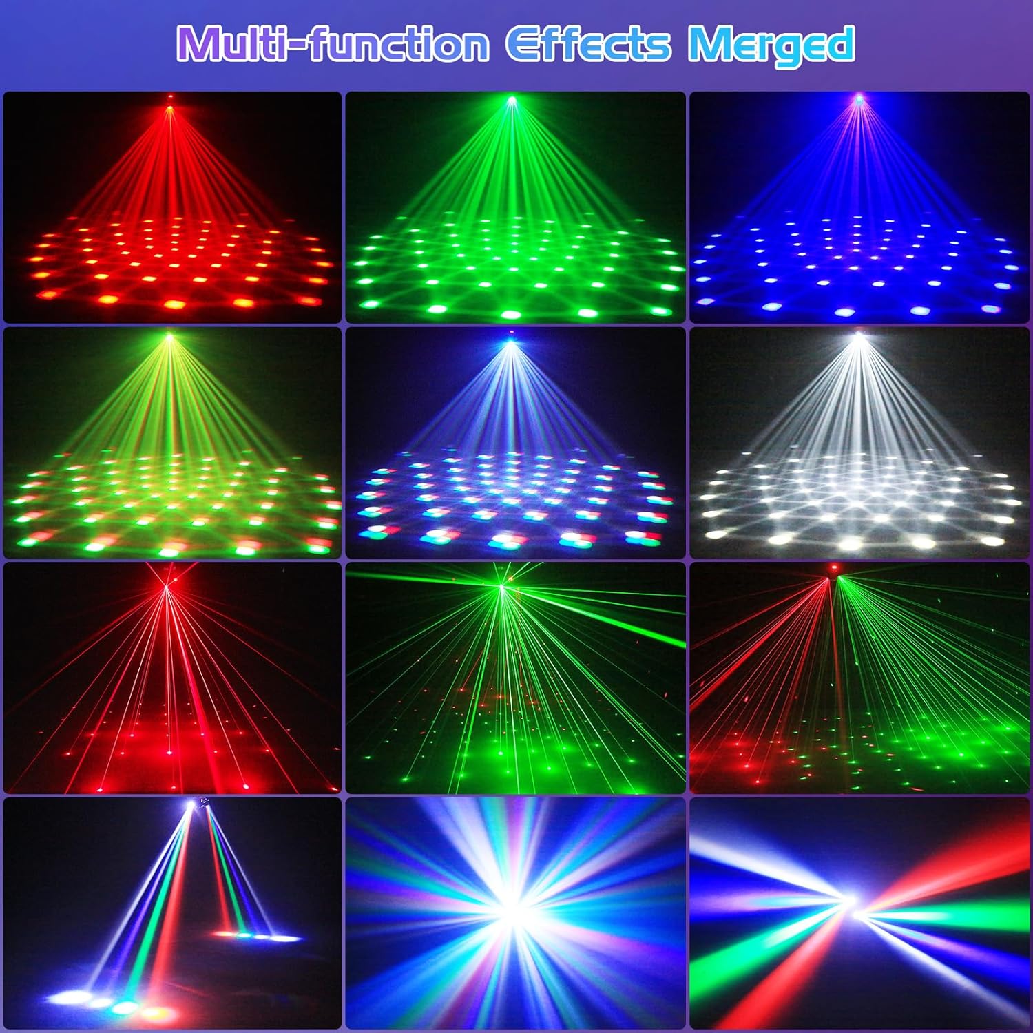 Two-Armed Moving Head Lights with RGBW 4-in-1 Stage Lighting Effect and Starry Effect Controlled by Remote,DMX512,AUTO,Sound-Activated and Master-Slave in DJ Party Concert Church Wedding Theater