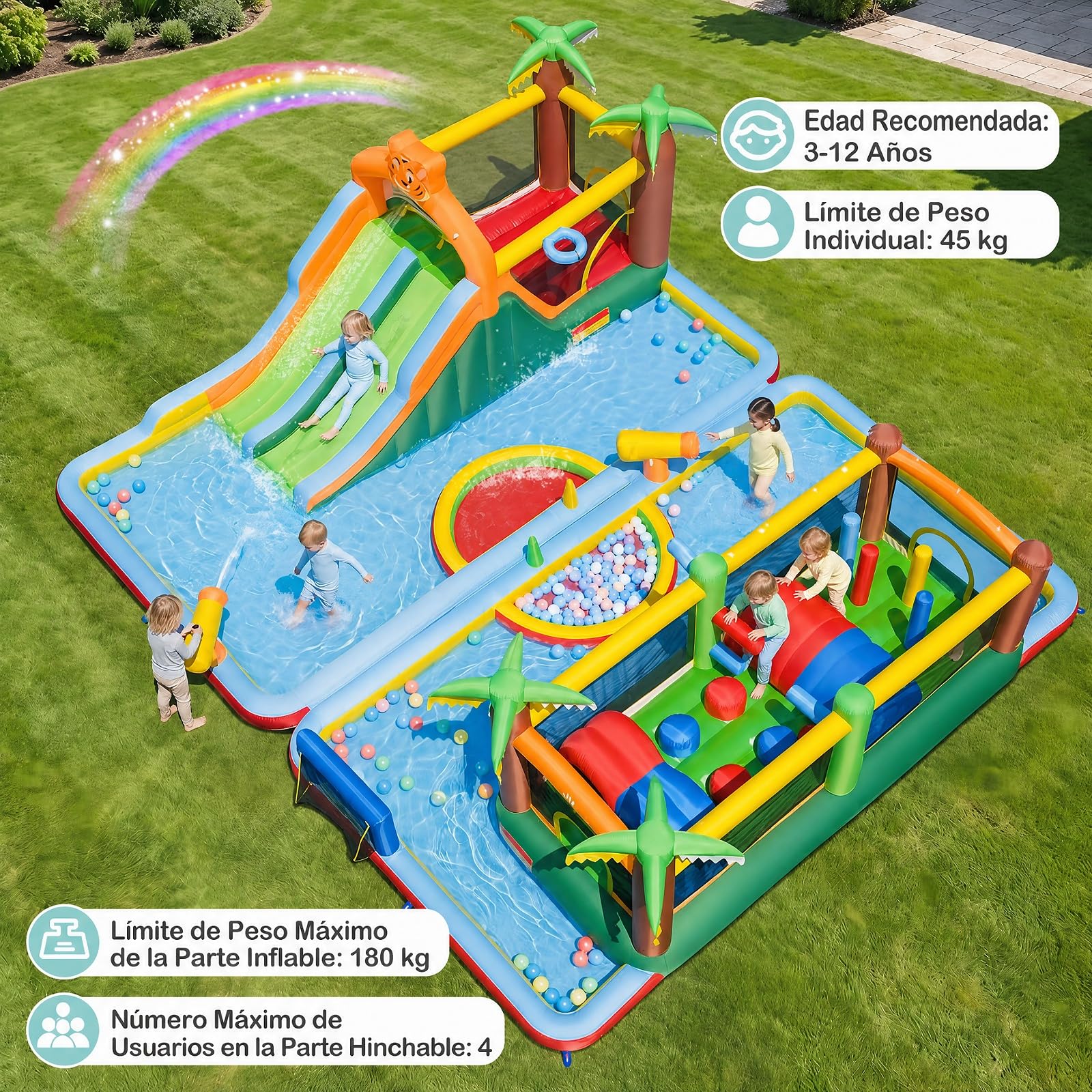COSTWAY 9 en 1 Castillo Hinchable para Niños de 3-12 Años, sin Soplador