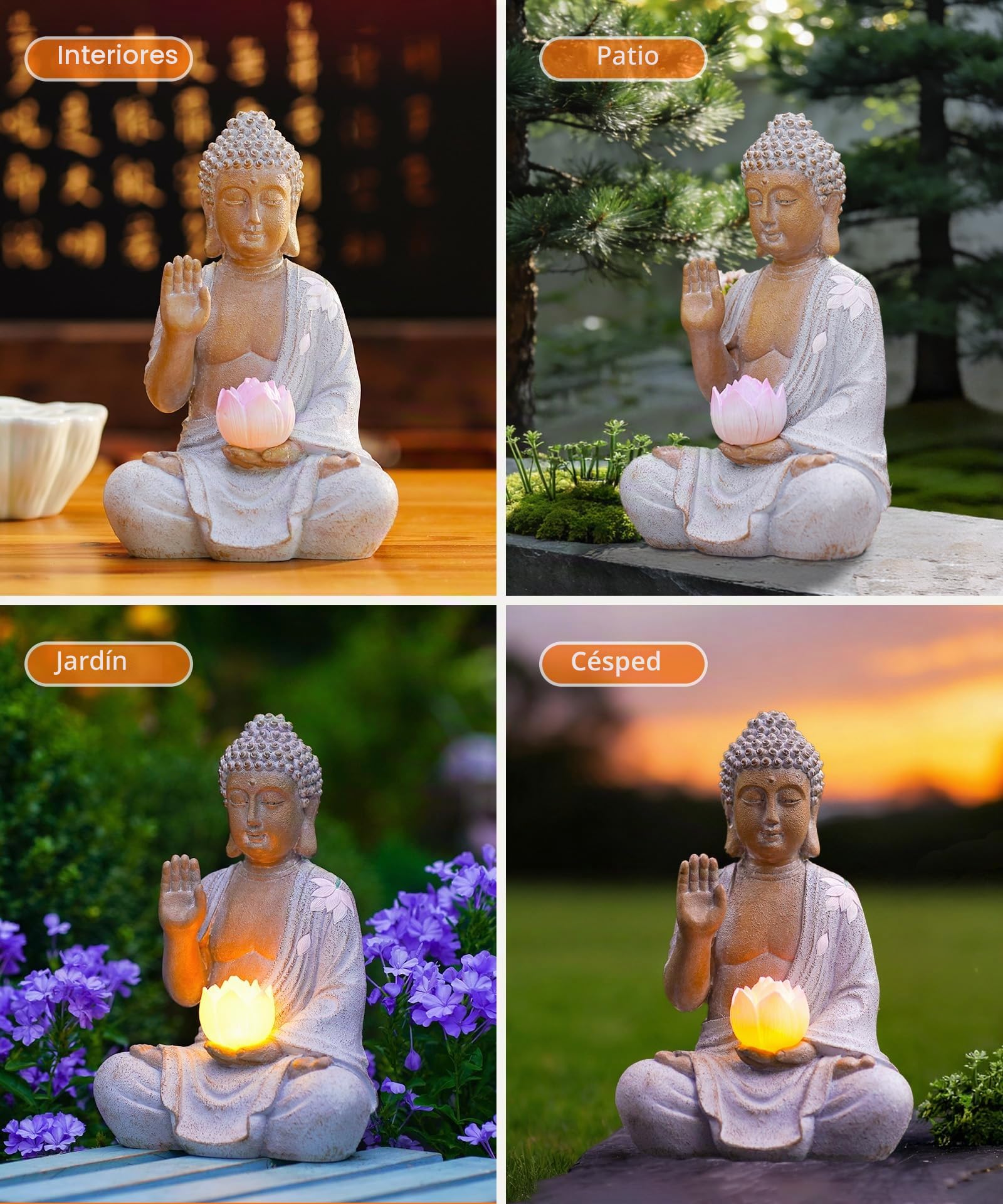 Yeomoo Figura de Buda con LED Solar LED Decoración de Jardín - Resistente a la intemperie Meditación Jardín Figuras Decoración para Zen Jardín Salón Feng Shui Regalo Espiritual para Mujeres Mamá