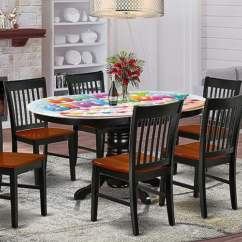 Miniatura 2 de XISUNYA Mantel ajustable ovalado para decoración de cumpleaños, de poliéster, con estampado de dibujos animados, para decoración de mesa, se adapta