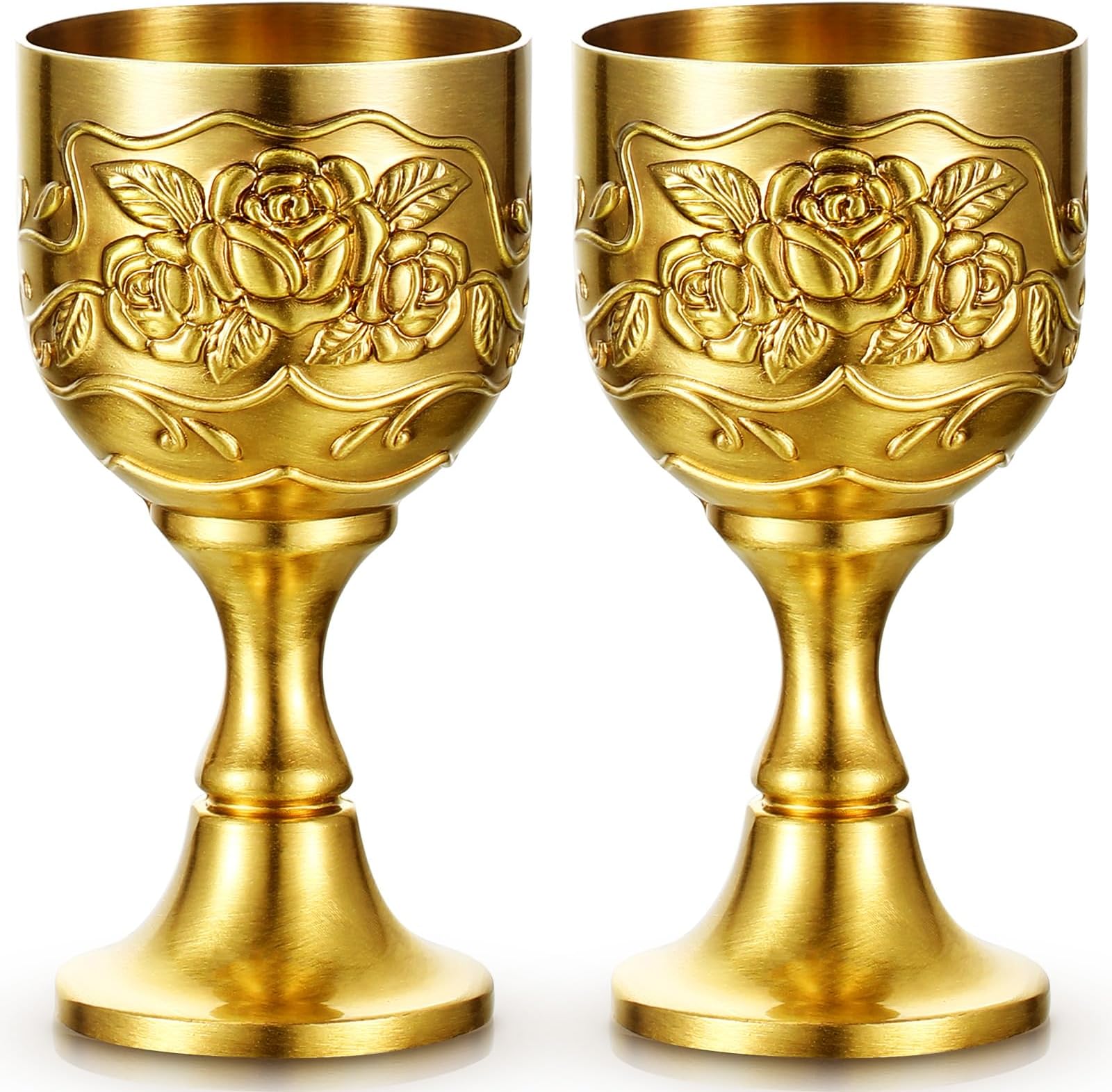 Suclain 2 Pcs Medieval Molded Crown Goblets 8 oz Gold