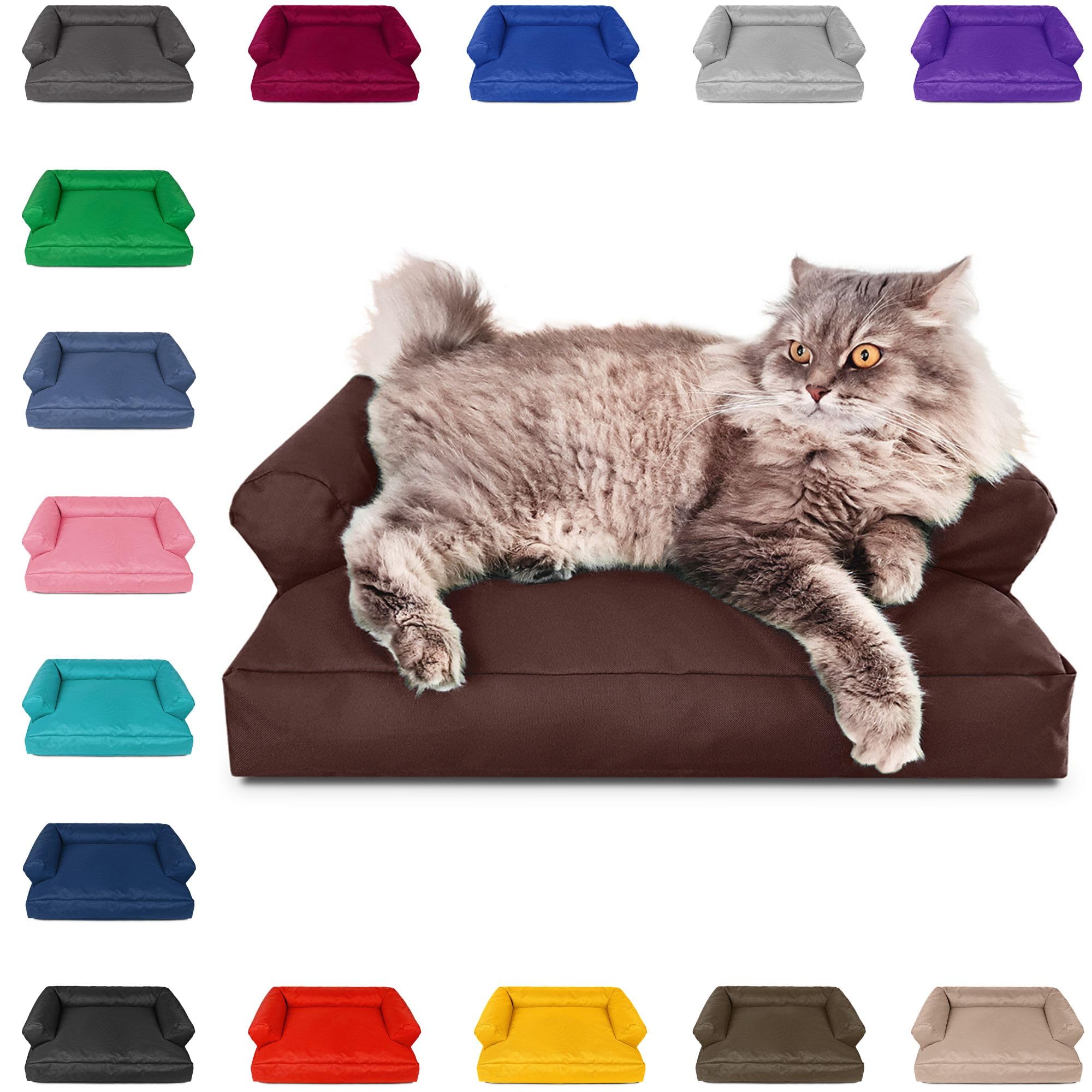 PatchHome Sofá para gatos, certificado Öko-Tex, muebles para gatos, relleno de poliestireno reciclado, accesorio para gatos, fabricado en Alemania, 50 x 40 x 15 cm, color marrón