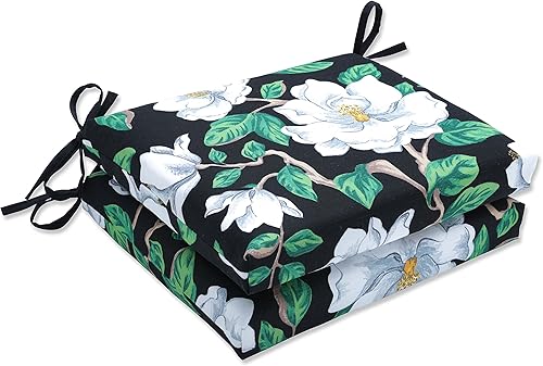 Pillow Perfect Cojín cuadrado para asiento de silla esquinera para interiores y exteriores con lazos, relleno de fibra de felpa, resistente a la