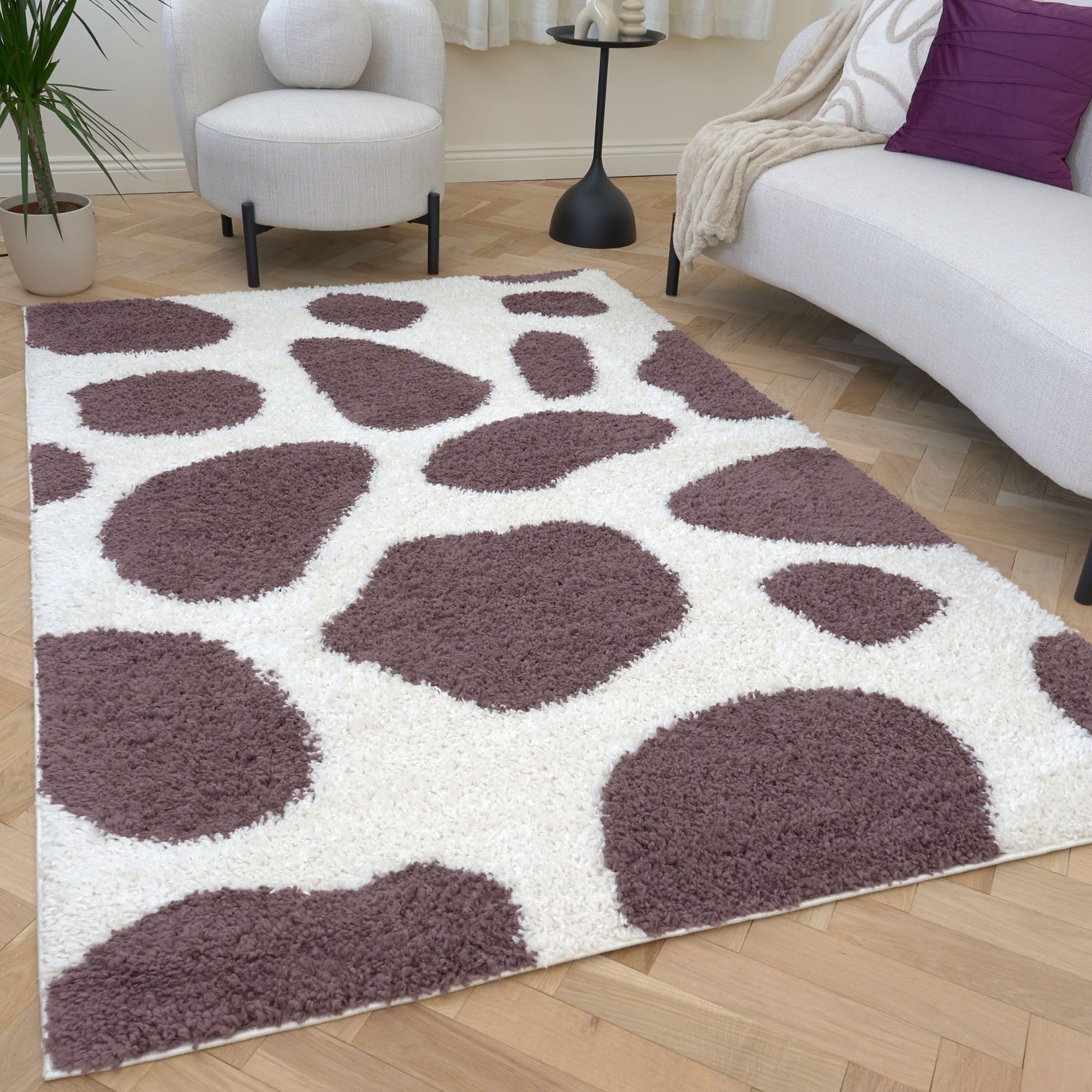 The Rugs Unisex Purple Moodi Pebble Design Shaggy Soft High Pile Living Room Rug And Runner In 200Cm X 290Cm