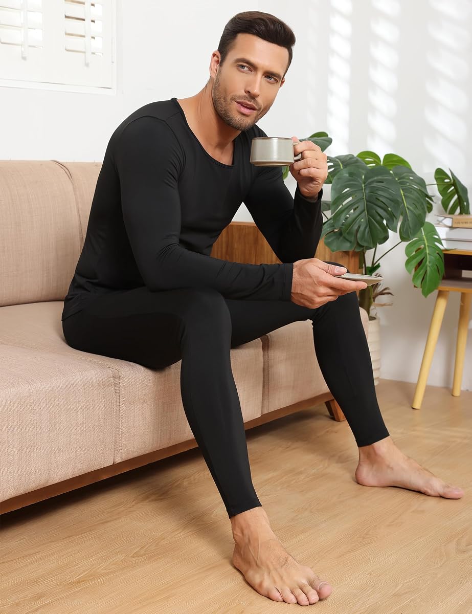 Winvote Paquete de 3 ropa interior térmica para hombres Long Johns forro polar suave y cálido conjunto de capa base para clima frío