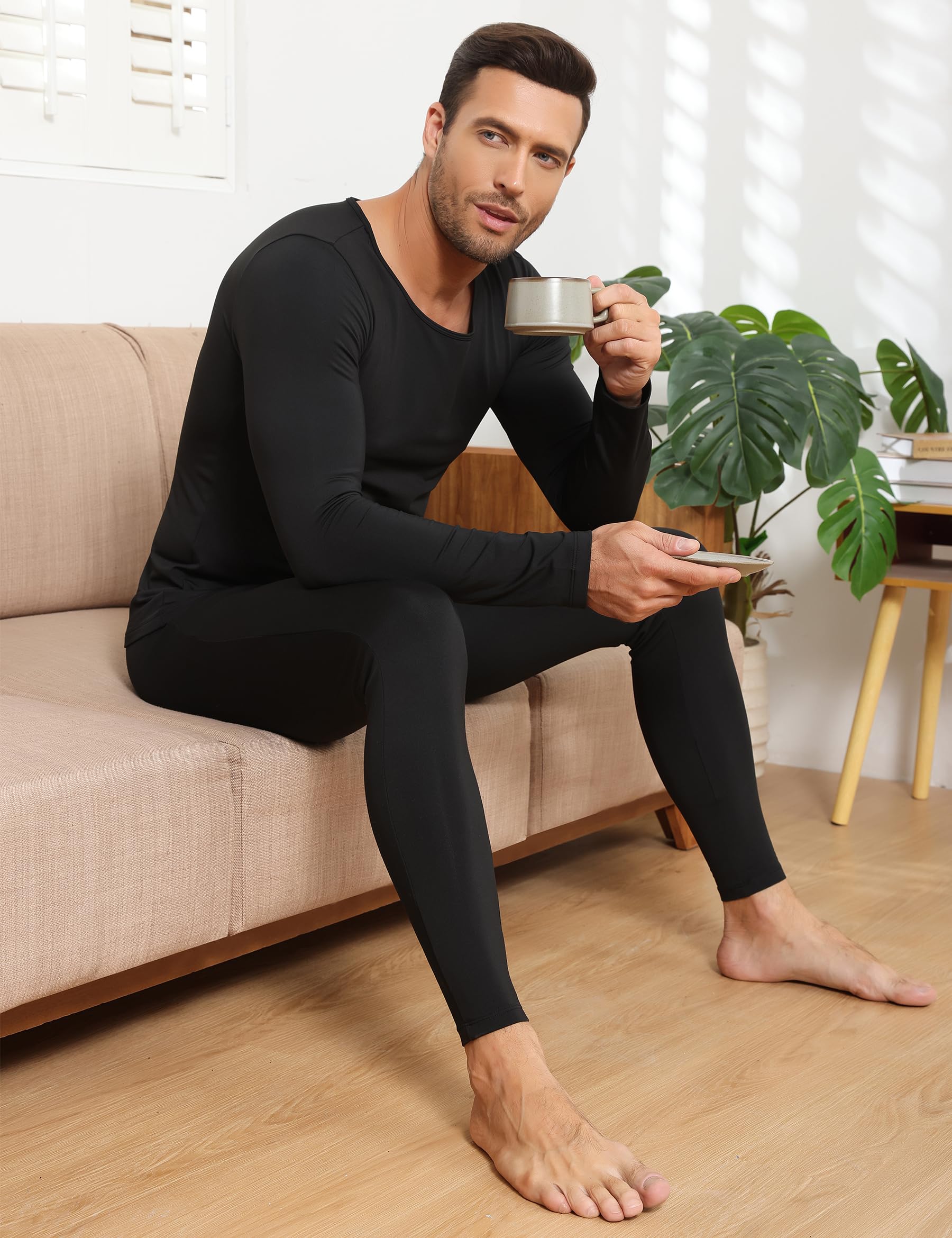 Winvote Paquete de 3 ropa interior térmica para hombre, forro polar, suave y cálida, capa base para clima frío