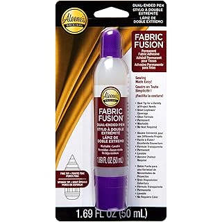 Aleene's Fabric Fusion Glue 1.6 oz Dual-Ended Pen, Fine Tip & Sponge Tip, Nontoxic, Permanent and Washable Adhesive, Dries Flexible, Strong Bond on Fabrics, Patches, Clothing, Denim, Materials