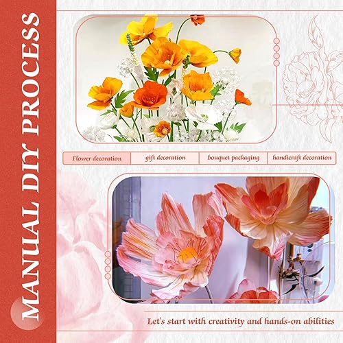 Miniatura 5 de Mlurcu Papel crepé - 6 rollos, rojo, 10 pulgadas de ancho, serpentinas, kits de fabricación de flores, cinta floral verde y alambre floral para