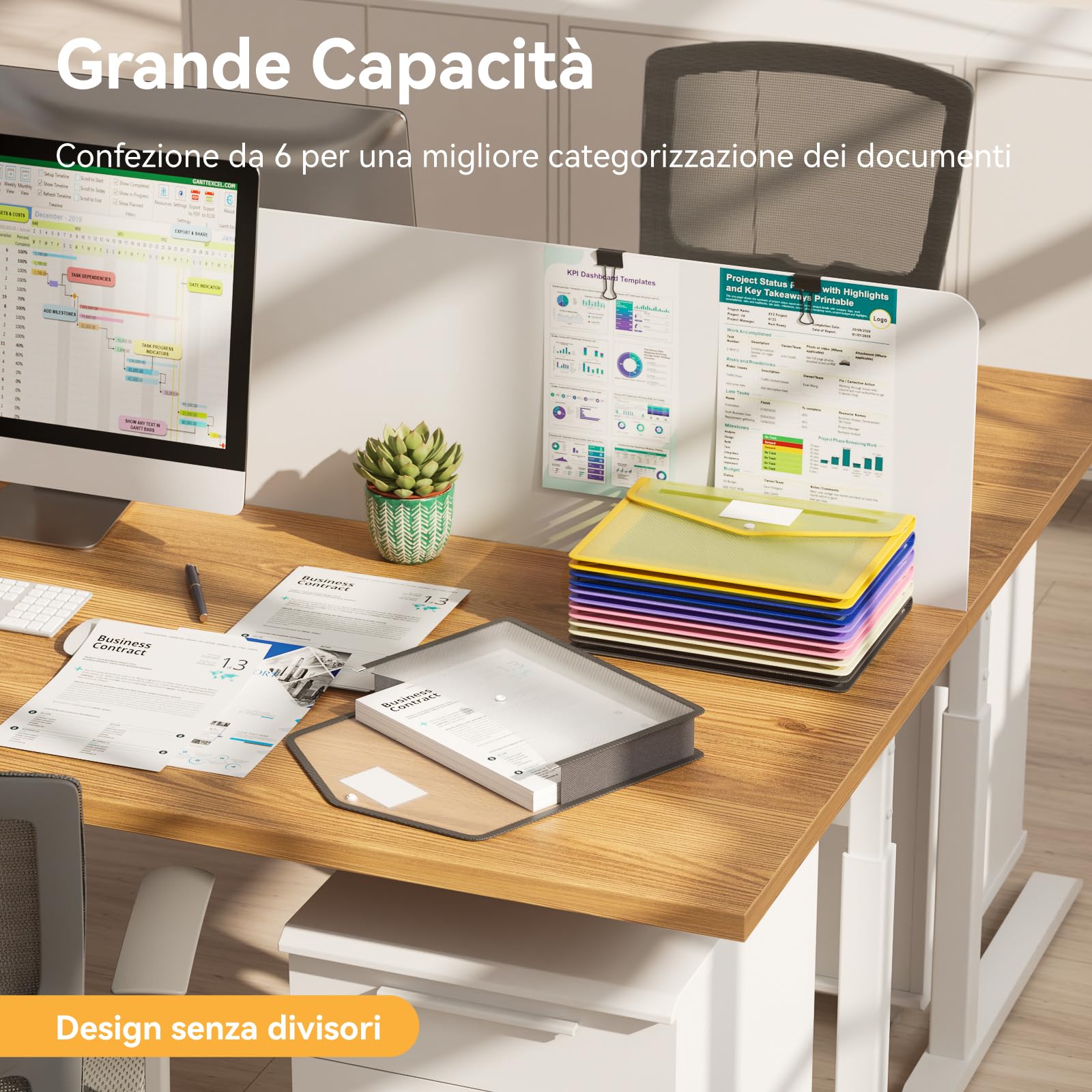 ABC life Cartelle Portadocumenti in Plastica, A4 Portadocumenti Trasparente impermeabile Wallets, Grande Capacità, con Etichette, perUfficio, Scuola, Casa, 6 Pezzi