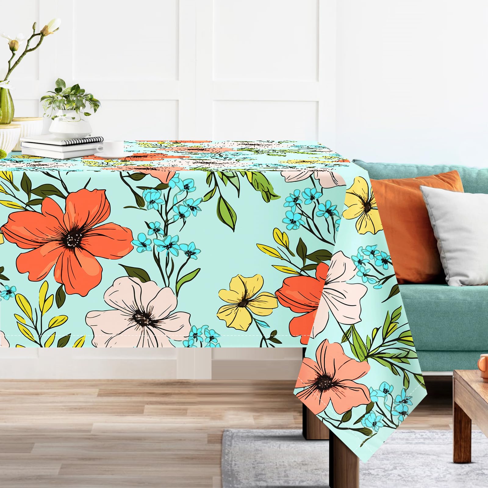 Arquiel Mantel Rectangle Floral, Manteles de Flores Coloridas, Mantel de Tela Impermeable Poliéster Antimanchas Lavable Duradera para Cocina Comedor Fiestas(140 x 180 cm)