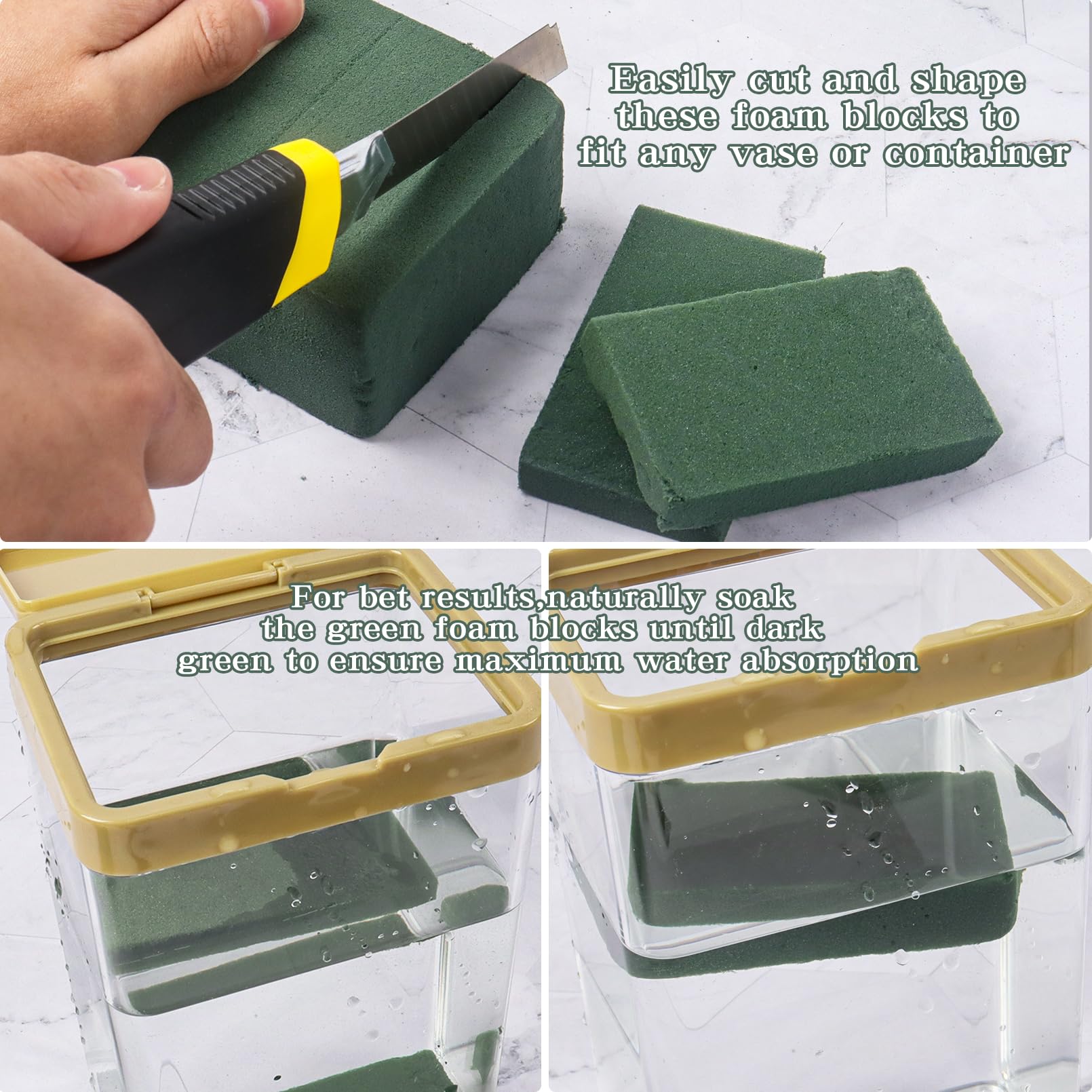 Nwvuop 7Pcs Floral Foam Blocks Round for Flower Arrangements - 2 Sizes (14×8×4.5cm, 8×8×4cm), Green - Image 3