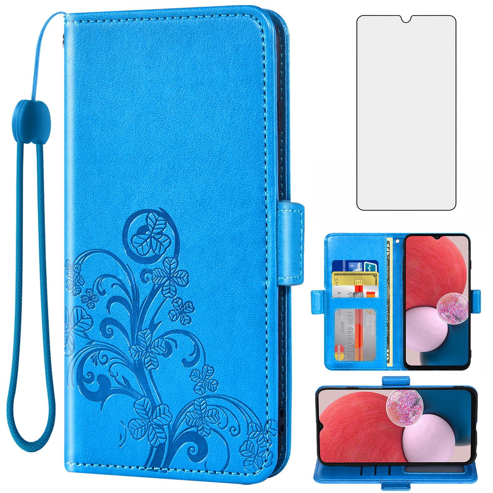 Funda tipo cartera Samsung Galaxy A13 4G protector de pantalla de vidrio templado 8