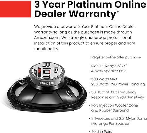 Miniatura 4 de BOSS Audio Systems R94 Riot Series - Altavoces estéreo para puerta de automóvil de 6 x 9 pulgadas, 500 vatios máximo, 4 vías, rango completo,