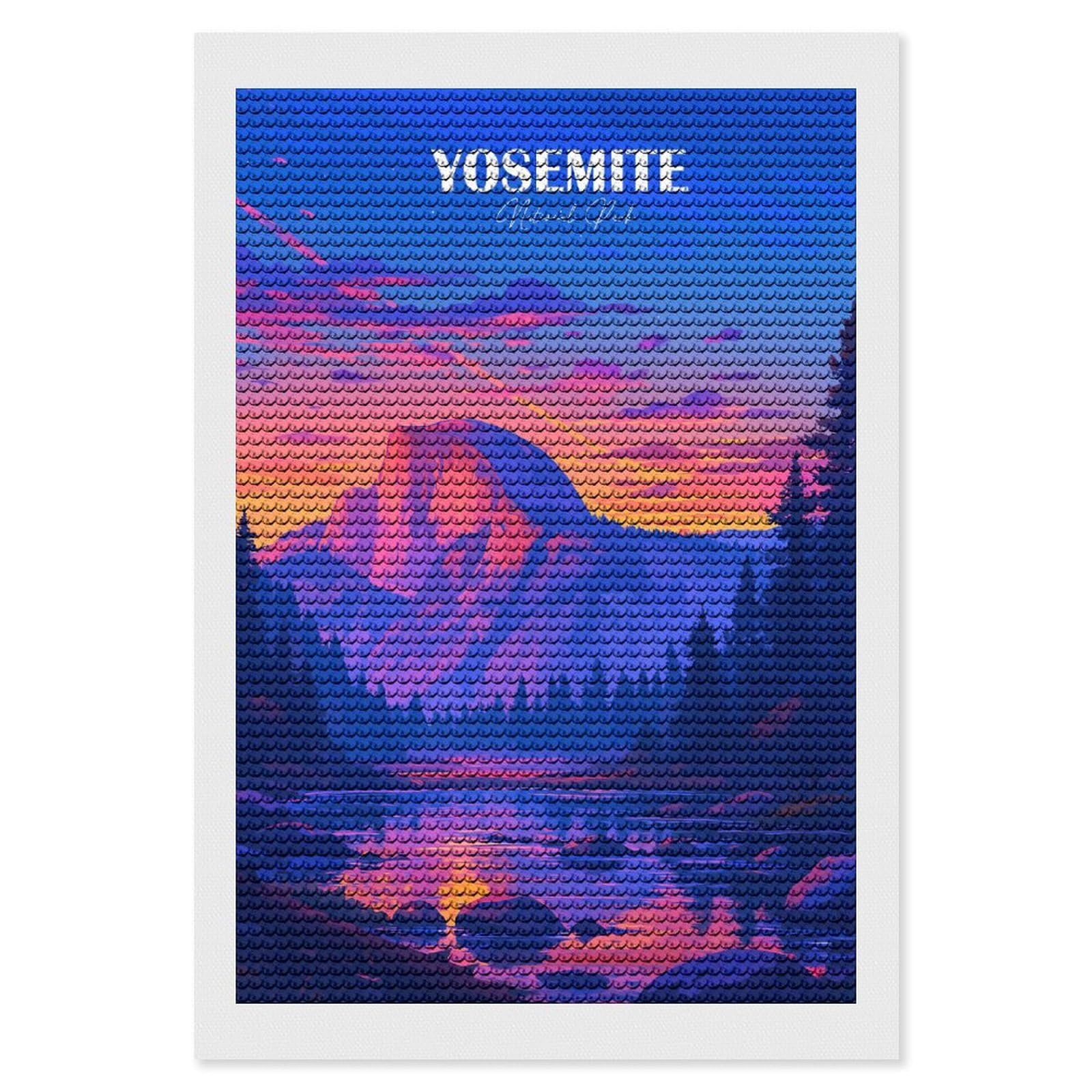 Junmoney Yosemite National Park Landscape Art(2) DIY Diamond Art Canvas Kit 8"x12", Pleasing Wall Art Project, Easy Handmade Project, Living Room Decor