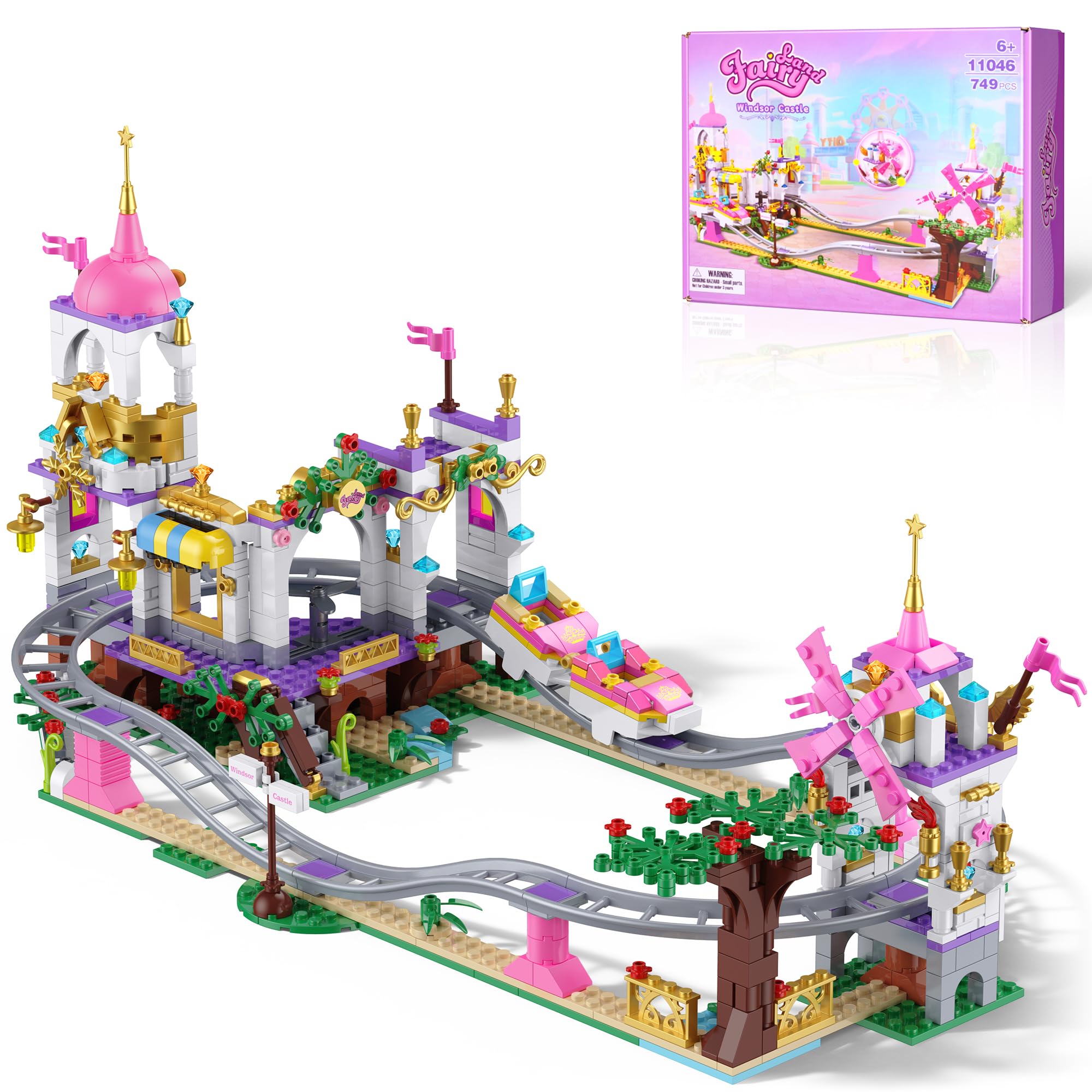 Prinzessin Castillo Montaña Rusa Set de Construcción, 749 PCS Rosa Parque de Atracciones Juguete Carnaval con Casa del Árbol Friends, Molinillo, Regalo para Niñas Chicas de 6+, Pascua, Navidad