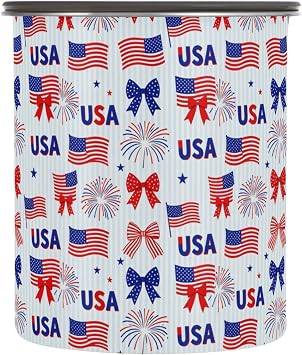 Wudan Patriotic Bows in Red Blue 4th July Storage Containers with Lids Stainless Steel Jar Canister for Cereal Button Opening Airtight Canisters 900ML