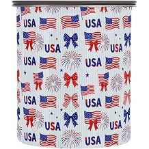 Wudan Patriotic Bows in Red Blue 4th July Storage Containers with Lids Stainless Steel Jar Canister for Cereal Button Opening Airtight Canisters 900ML