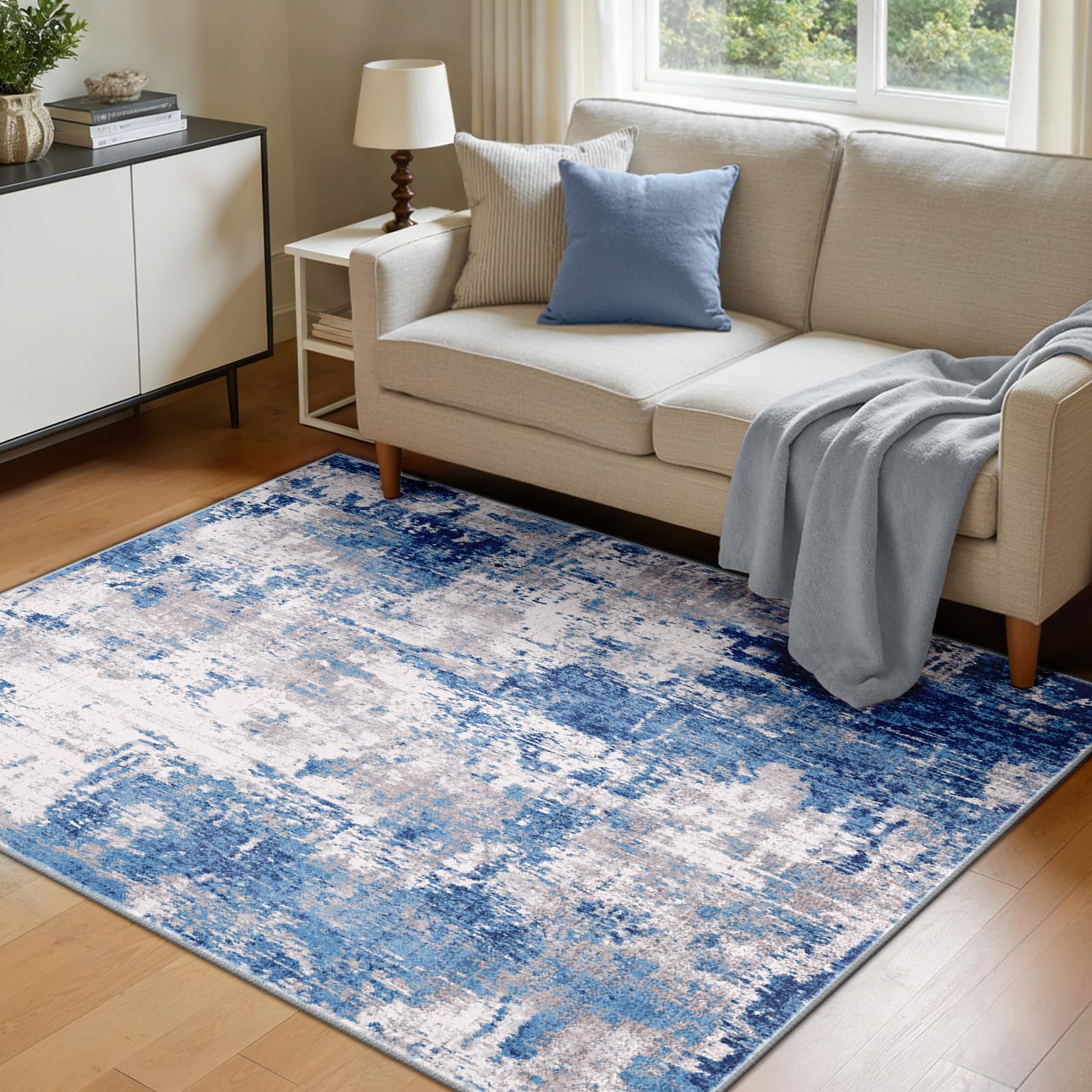 INOVADAY Waschbarer Teppich Wohnzimmer Moderne Abstrakt Teppich Schlafzimmer mit Weichem Kurzflor rutschfest Minimalistische Teppiche für Lounge Esszimmer