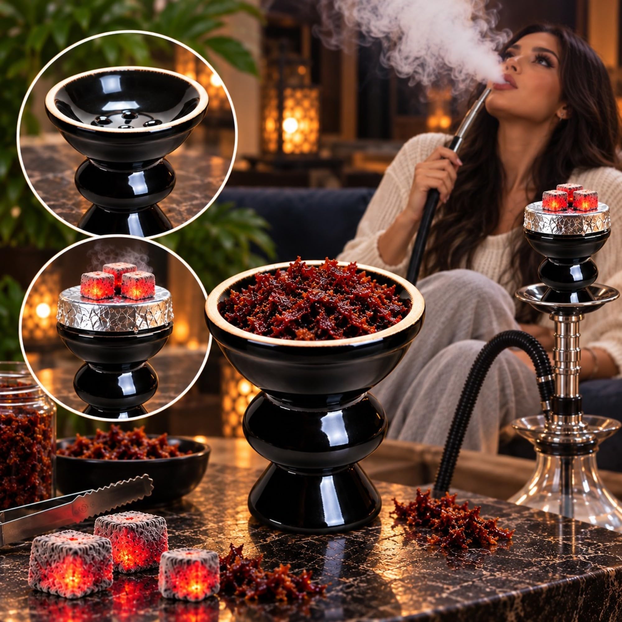 Amazon.com: Zebra Smoke Black Ceramic 7-Hole Traditional Hookah