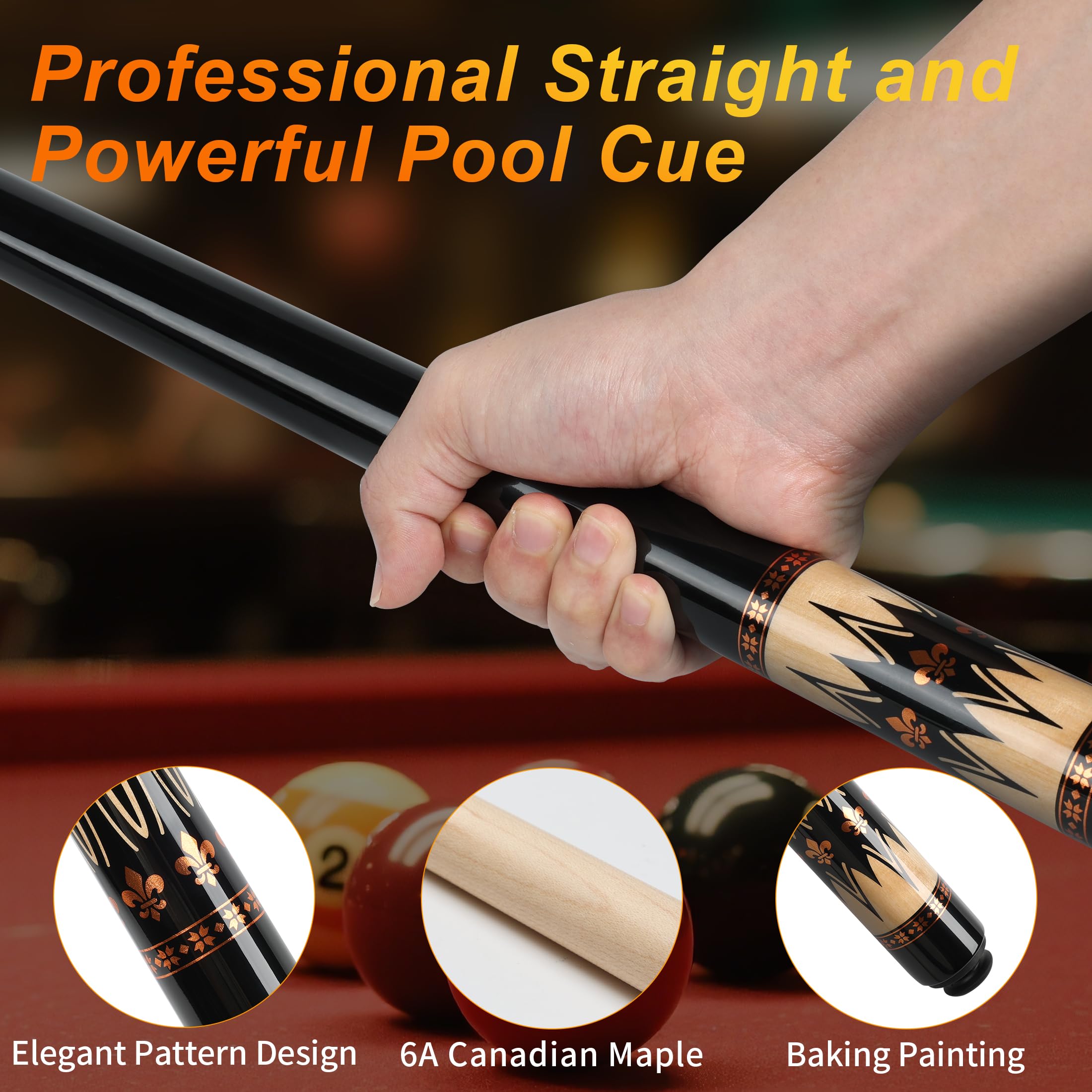 AKLOT Pool Queue, Billard Queues 58" Queue Sticks Pool Cue Erwachsene Kanadischer Ahornholz Queue Stick Pool Cues für Professionelle Billardspieler 18 19 20 21 oz