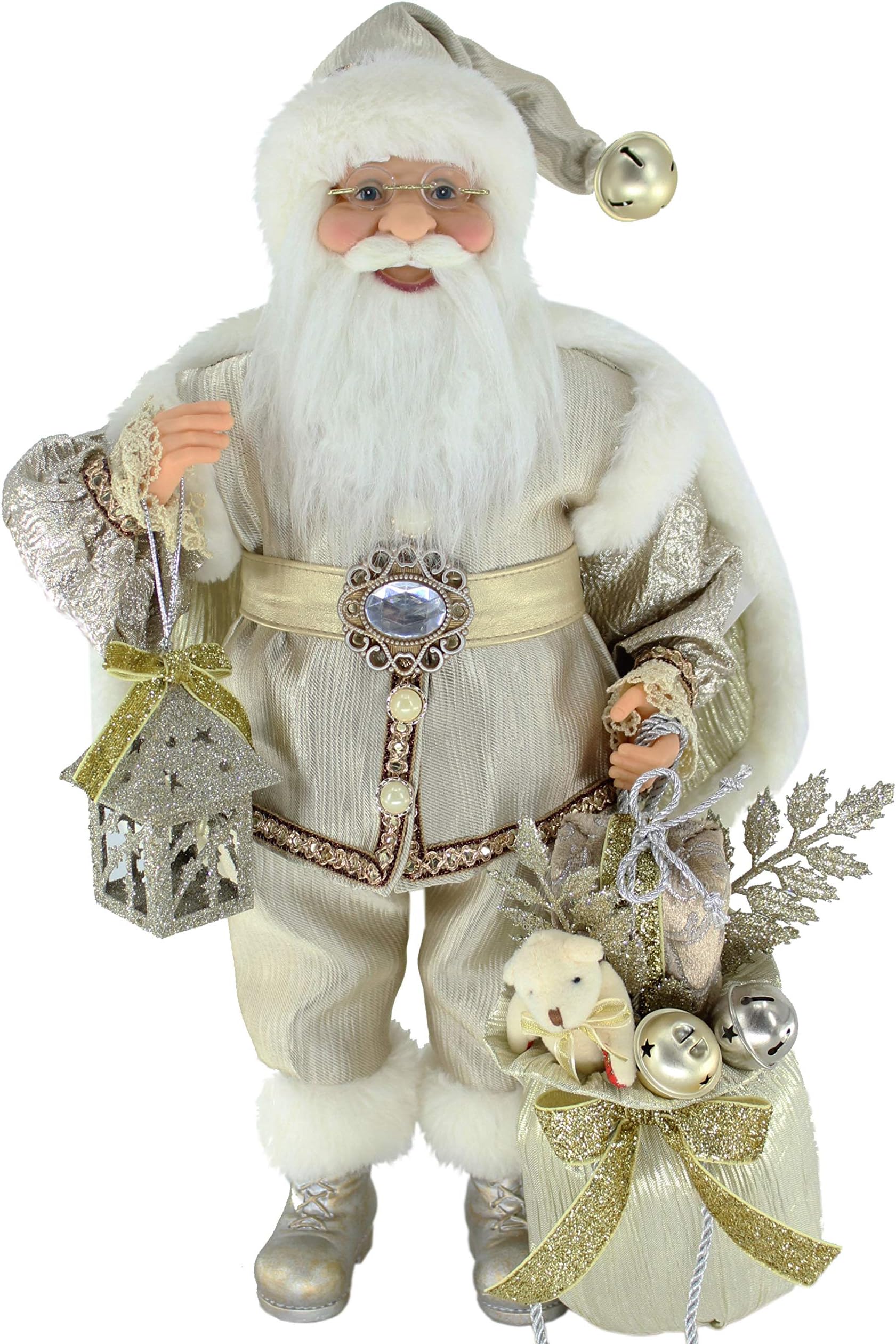Windy Hill Collection16" Inch Standing Shimmering Champagne Santa Claus Christmas Figurine Figure Decoration 169050