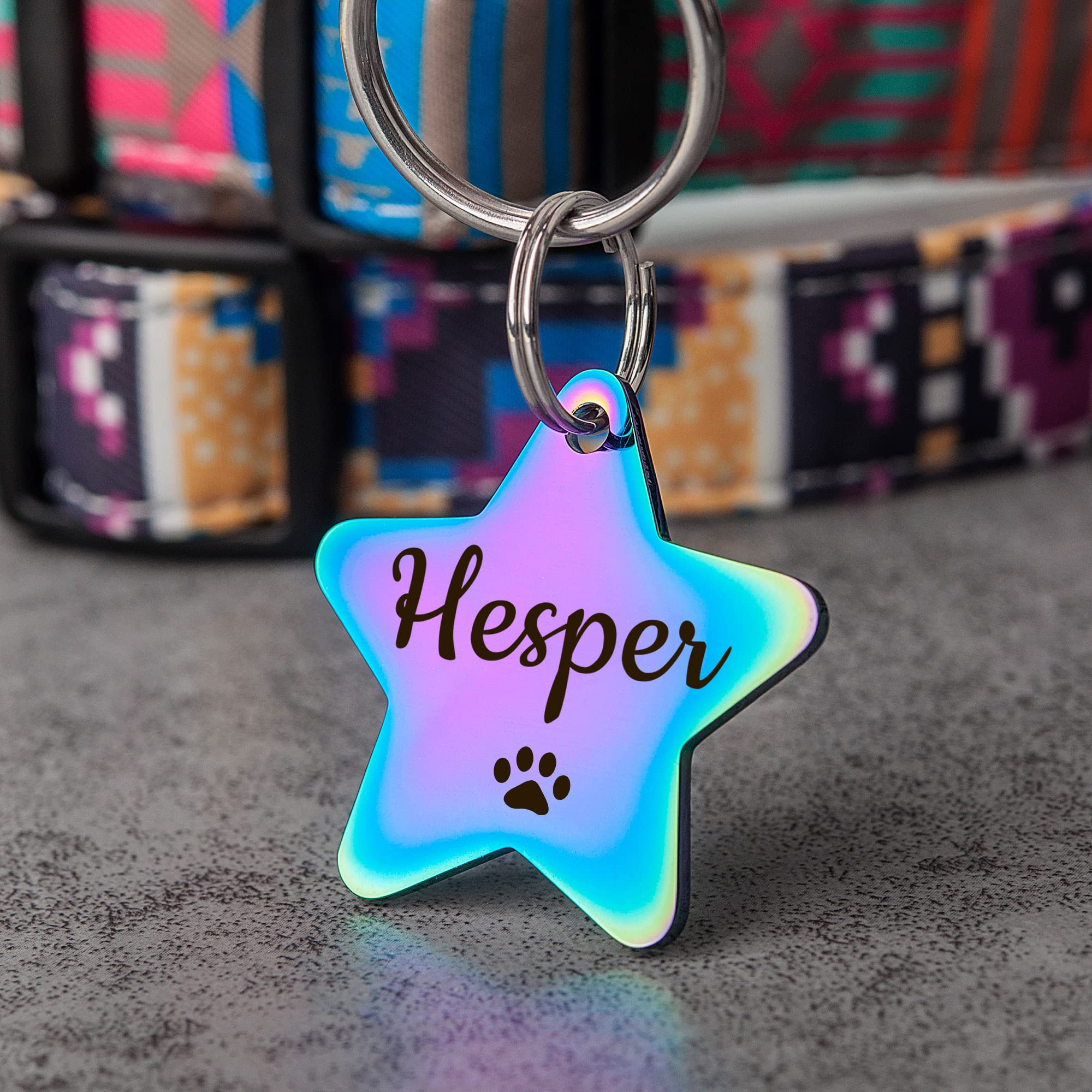 Anavia Half Moon & Star Shape Pet ID Tags, Personalized Icon Design Dog Name Tag Cat Tag, Glossy Stainless Steel Gold Plated Black Rainbow Dog Collar Tag (Medium, Star Shape, Rainbow)