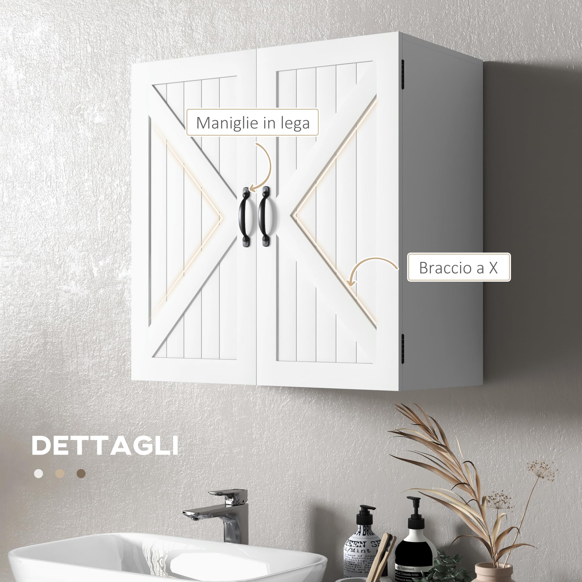 kleankin Armadietto Pensile da Bagno in Legno, Mobile Bagno a Parete Salvaspazio Stile Country con Ripiano Regolabile, 60x30x60cm, Bianco