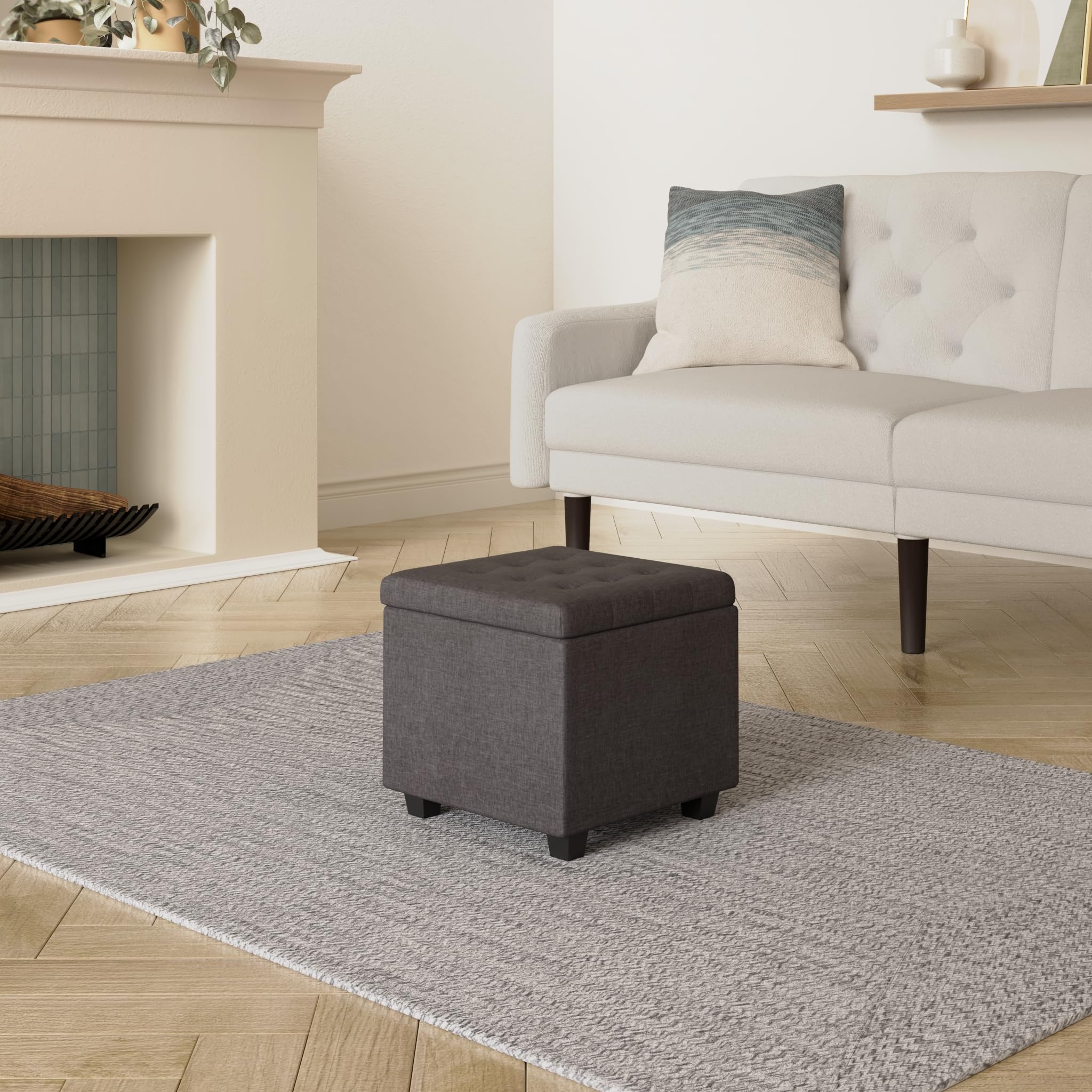 DuneDesign Foldable Stool 38cm Upholstered With 42 L Storage - Footstool Seat Cube Seating Cabinet Ottoman Linen - For Living Room Bedroom - Practical And Functional Comfortable Storage Solution - View #7