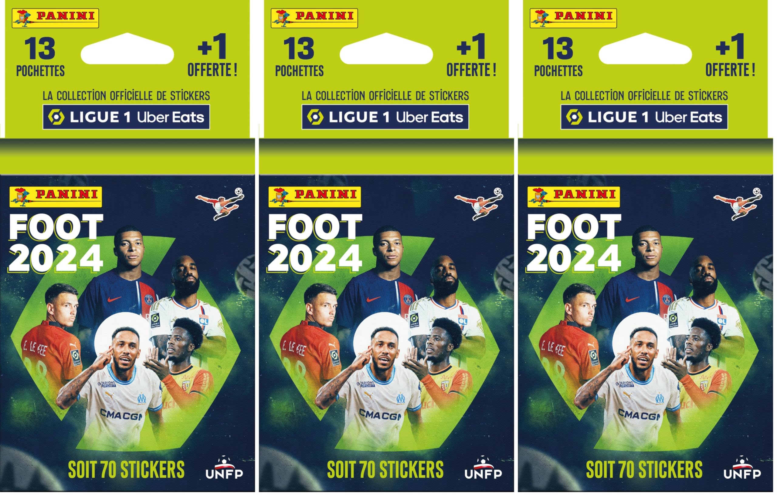 Panini Foot 2024 Ligue 1 Uber Eats Blister 13 Pochettes + 1 Offerte Lot de 3 pour Collectionneurs