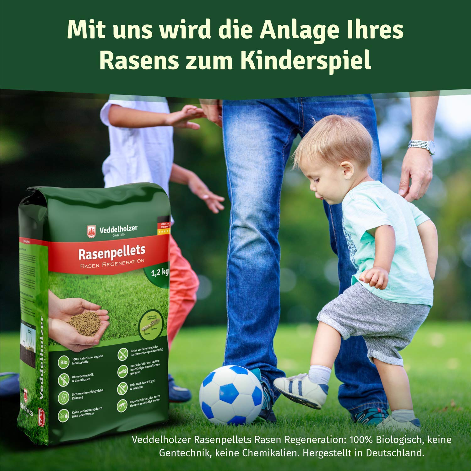 Veddelholzer Rasenpellets Regeneration Rasen - Rasensamen für robusten und widerstandsfähigen Rasen - Grassamen zur Einsaat u Nachsaat Samen Schattenrasen schnellkeimend