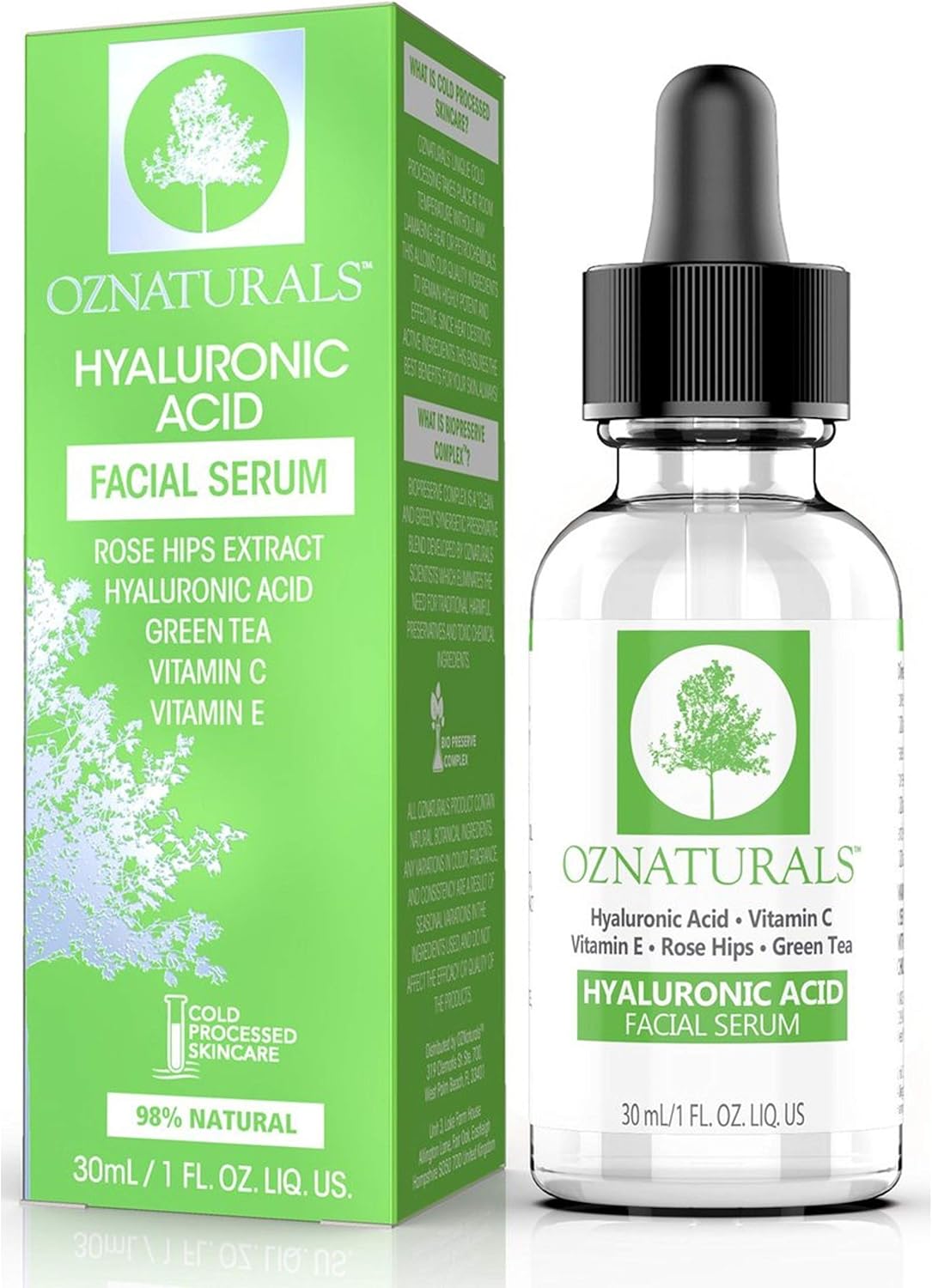 OZNaturals Hyaluronic Acid Serum for Face Hyaluronic Facial Serum with Vitamin C and E