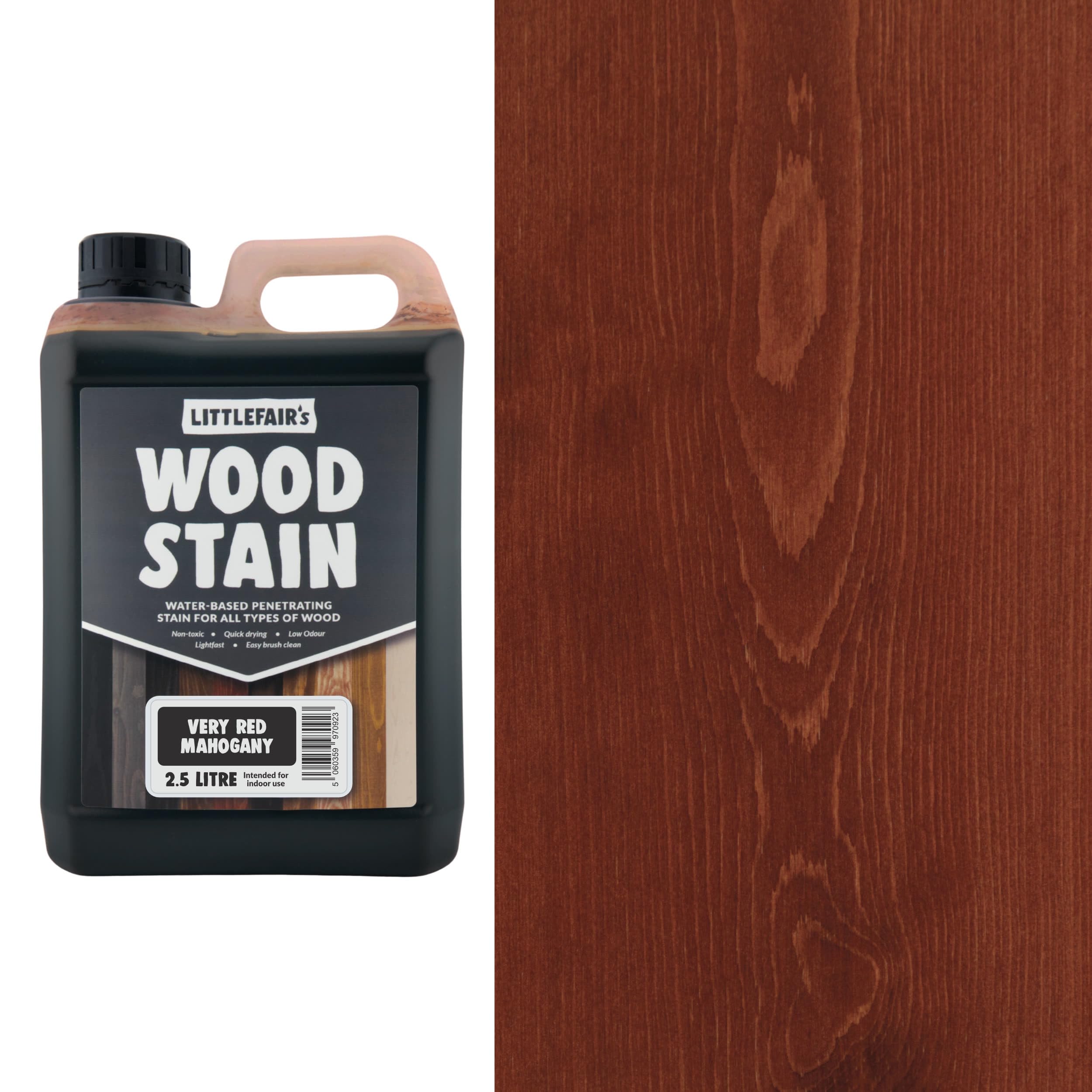 Littlefair's Very Red Mahogany Wood Stain Water-Based - (Very Red Mahogany) – Non-Toxic, Eco-Friendly & Quick Drying - Easy-To-Apply, Concentrated Formula For All Wood Types – 2.5 Ltr