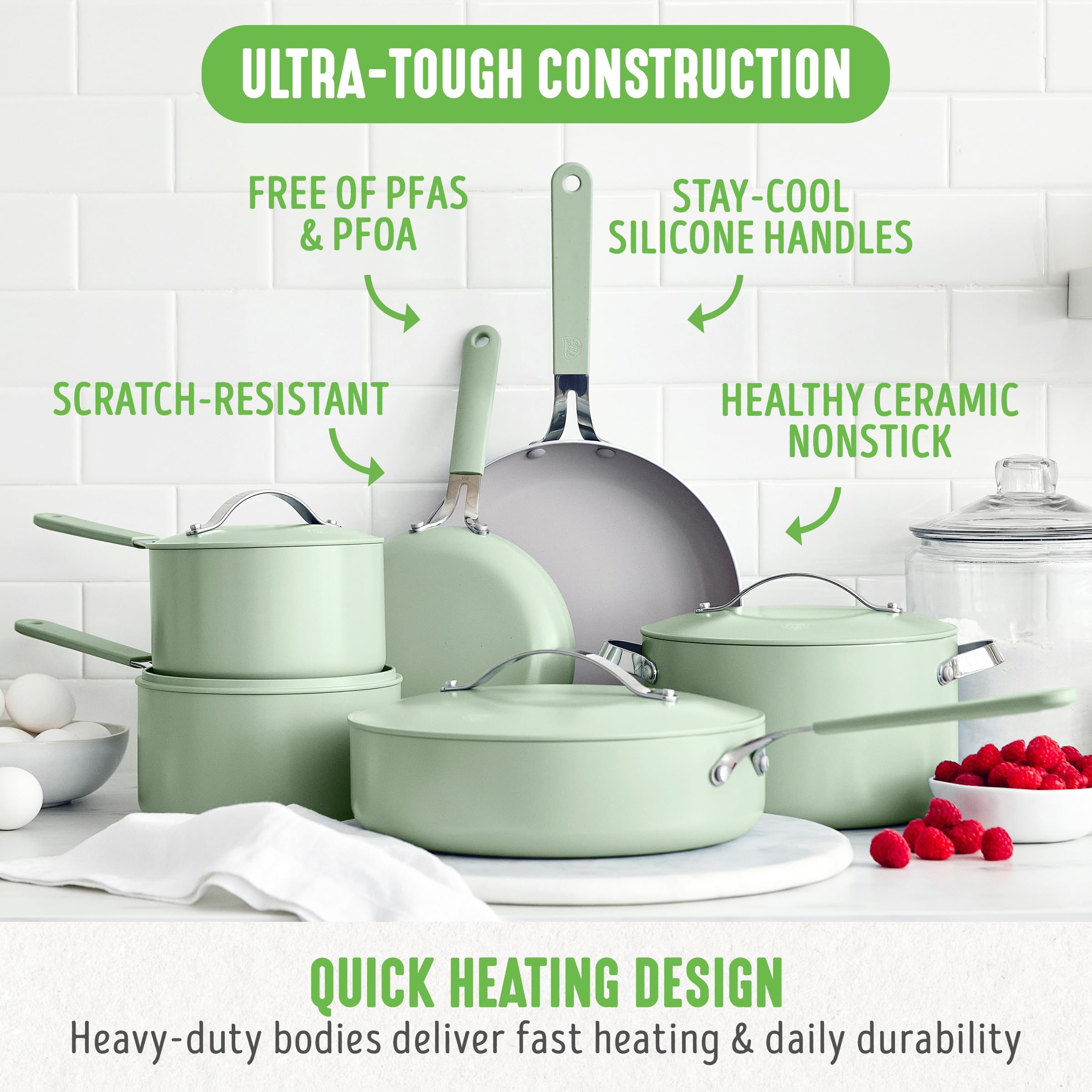 GreenLife 10-Piece Nonstick Ceramic Cookware Set, Lightweight