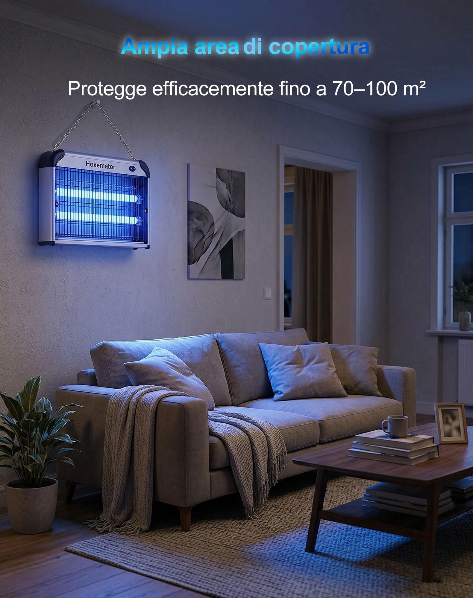 Antizanzare Elettrico 20W Lampada Zanzare con Luce UV 365nm, Zanzariera Elettrica Esterno e Interno, Chimica-Free, Silenziosa Trappola Insetti e Mosche per Camera, Cucina, Patio, Giardino