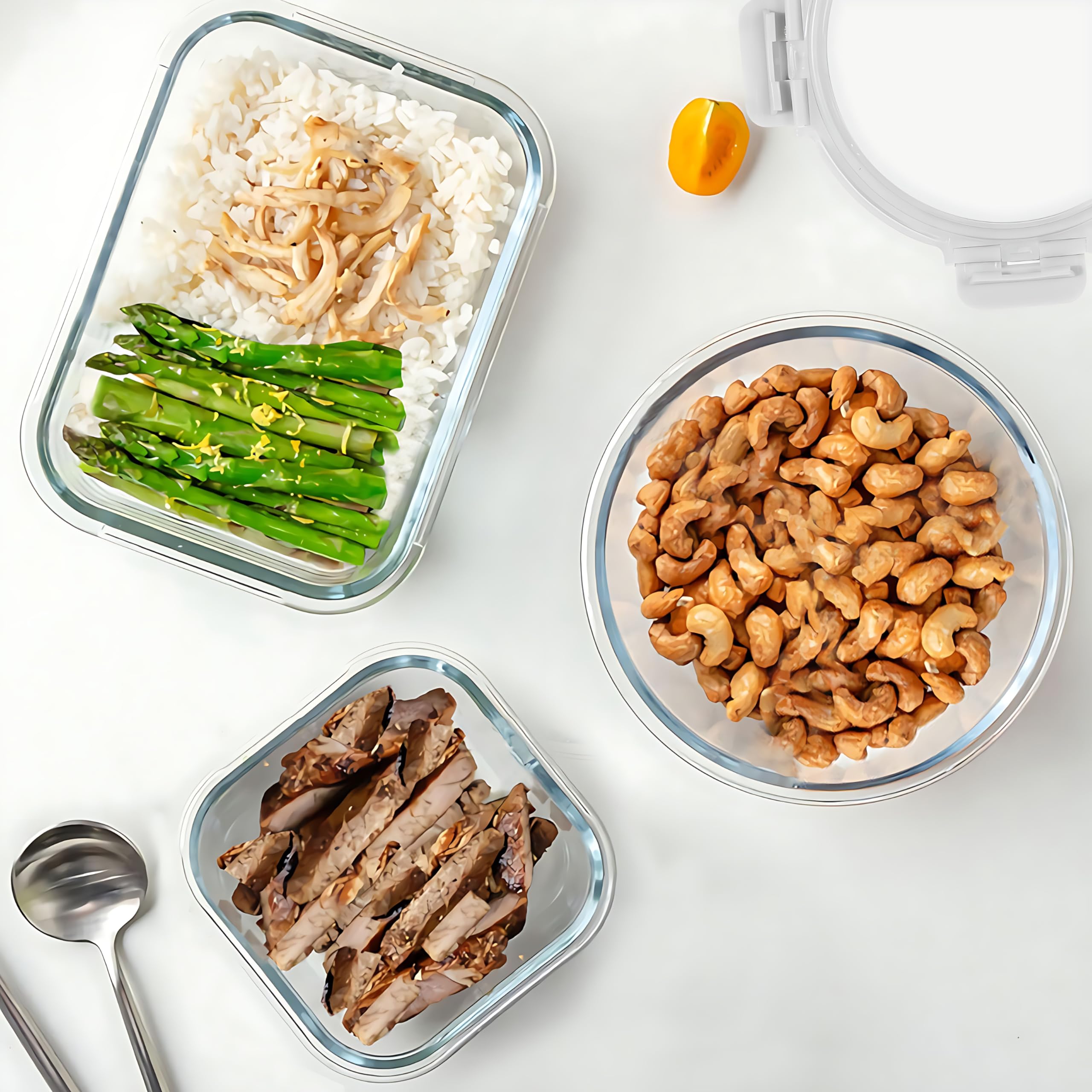 Juego de 30 recipientes de vidrio para almacenamiento de alimentos, juego de recipientes de vidrio para preparación de comidas con tapas de cierre a presión, recipientes de vidrio herméticos 5