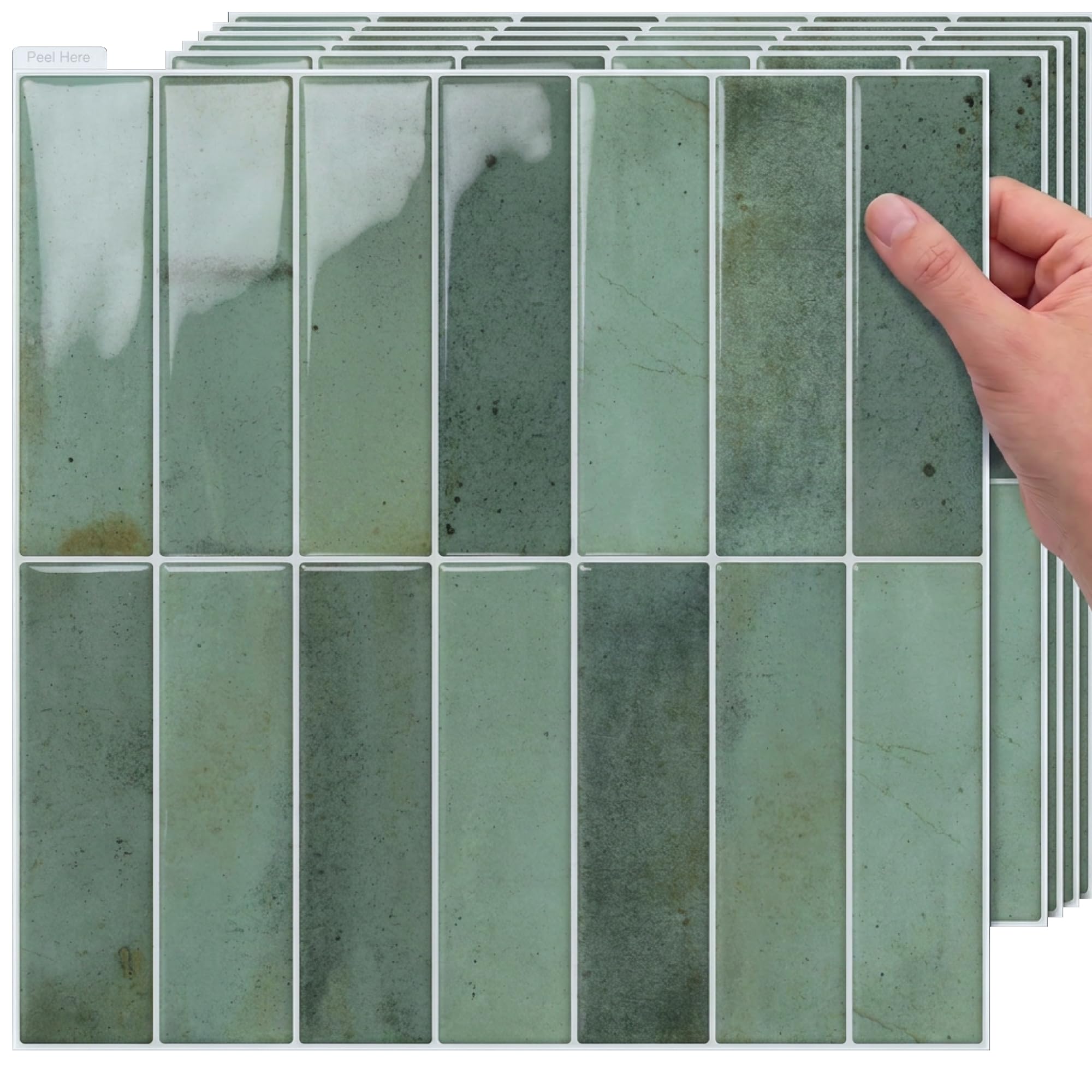 TradeDownCo Peel & Stick Wall Tiles (10 Sheets) - Premium Self-Adhesive Tile Stickers for Kitchen, Bathrooms, Laundry Rooms and More, 12"x12"/30x30cm, Glossy Manor Green