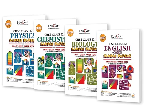 Educart CBSE Class 12 Sample Papers Bundle (2024-25) - Physics, Chemistry, Biology, &amp; English for 2025 Exams