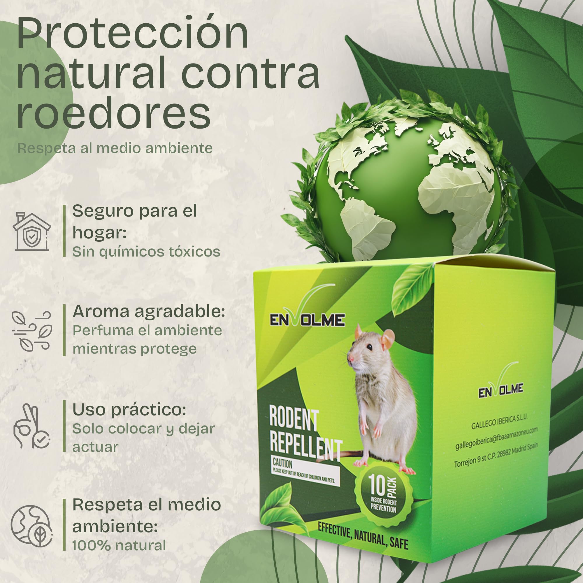 Repelente Ratas y Ratones - Ahuyentador de Ratas y Ratones - hasta 6 Meses de duracion - 10 Bolsas para Interiores y Exteriores Eficaz. Cuidado con el Medio Ambiente No Tóxico