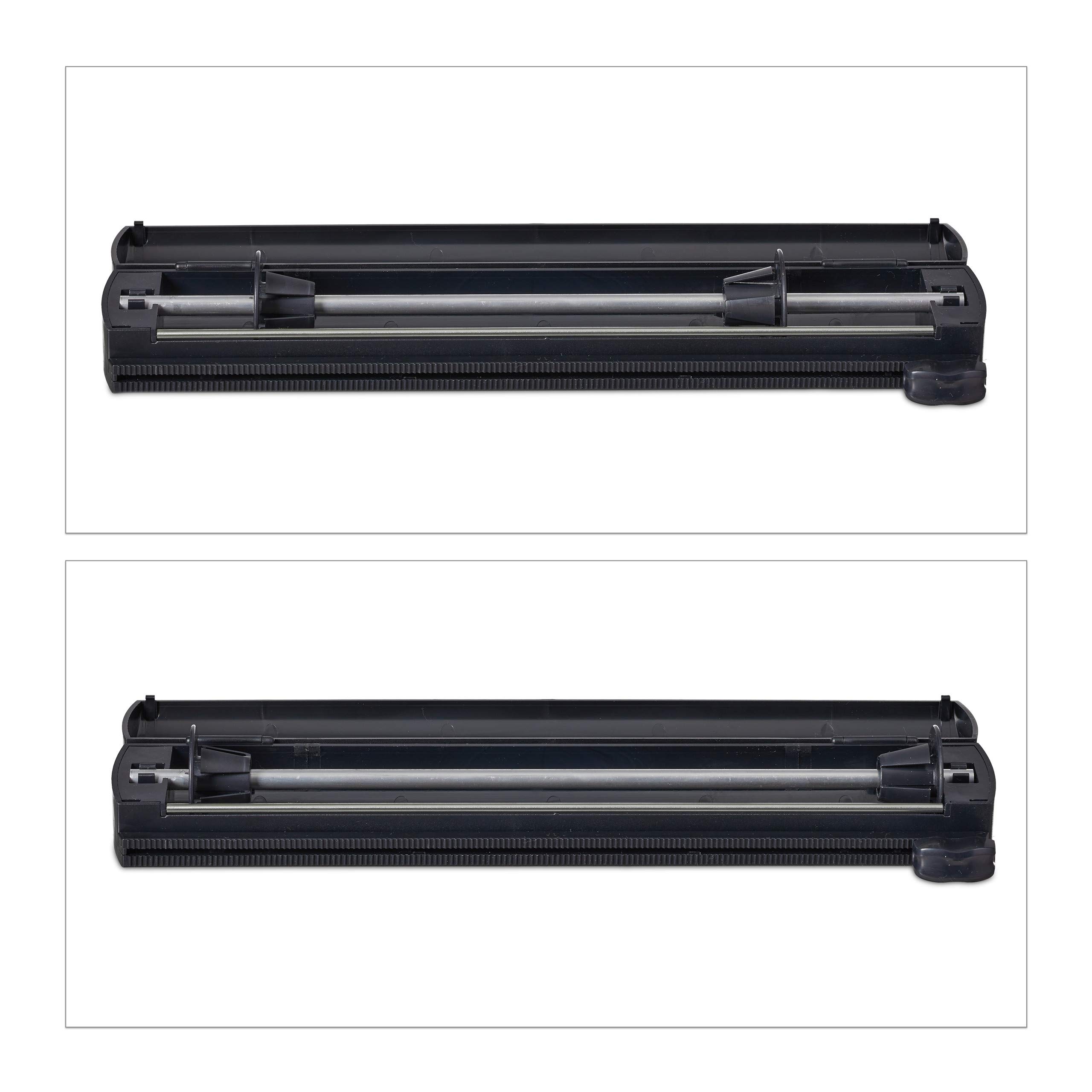 Relaxdays Set di 2 tagliacapsule, per alluminio e pellicola trasparente, finestra di visualizzazione, separazione liscia, dispenser per pellicola, nero, 5 x 37 x 8 cm