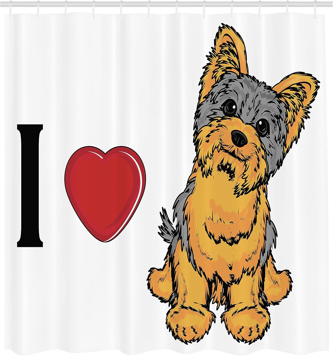Ambesonne Yorkie Shower Curtain, I Love Yorkshire Terrier Dog Smiling Animal Tilted Head Love Print, Cloth Fabric Bathroom Decor Set with Hooks, 69" W x 70" L, Marigold Pale Grey