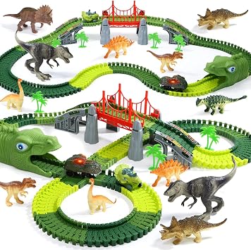 EagleStone Circuit Flexible Monde des Dinosaures 225 Pièces avec Voiture Lumineuse