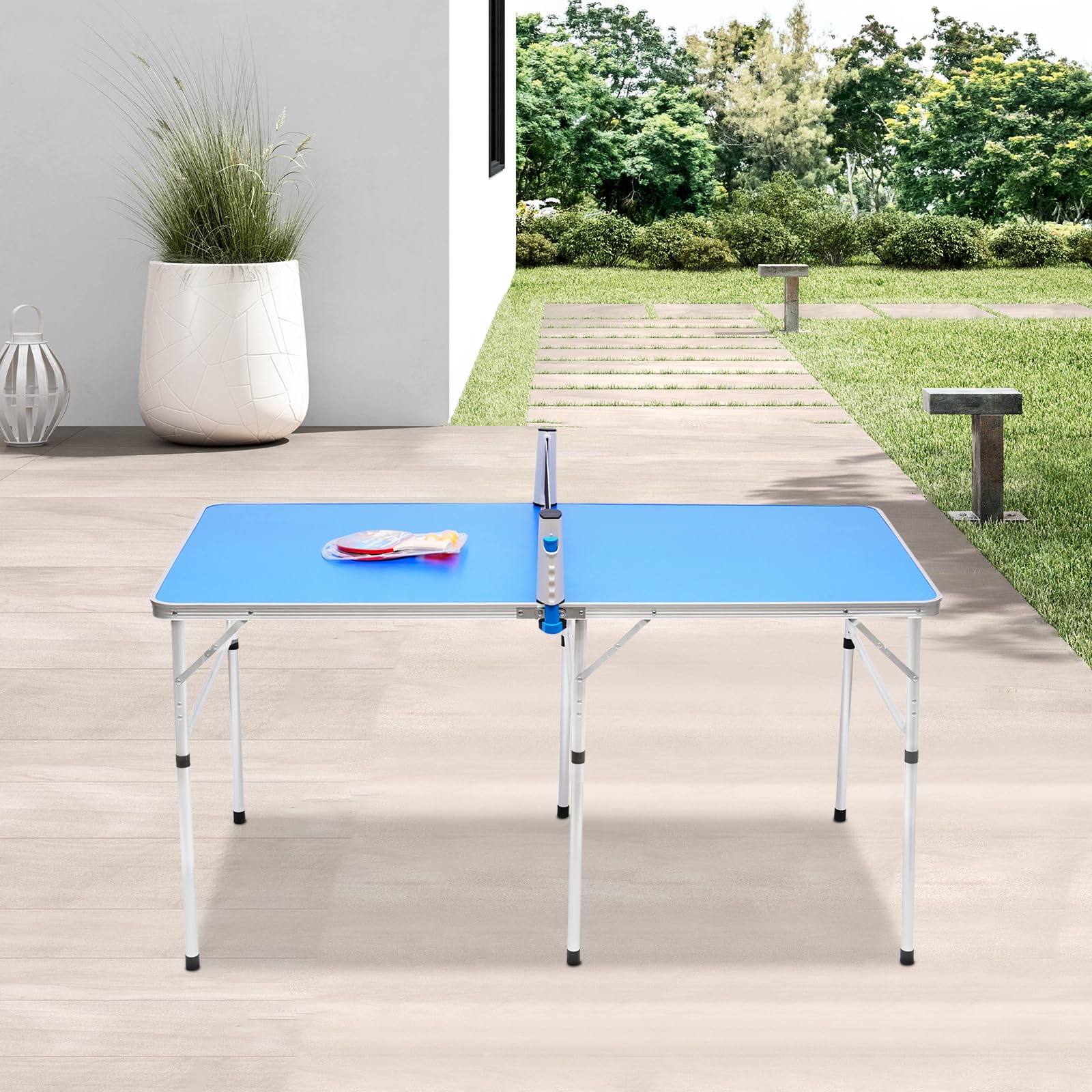 Tavolo da ping pong per esterni, pieghevole, con rete in MDF e lega di alluminio, 152 x 76 x 76 cm, con rete, racchette e palline per familiari o amici